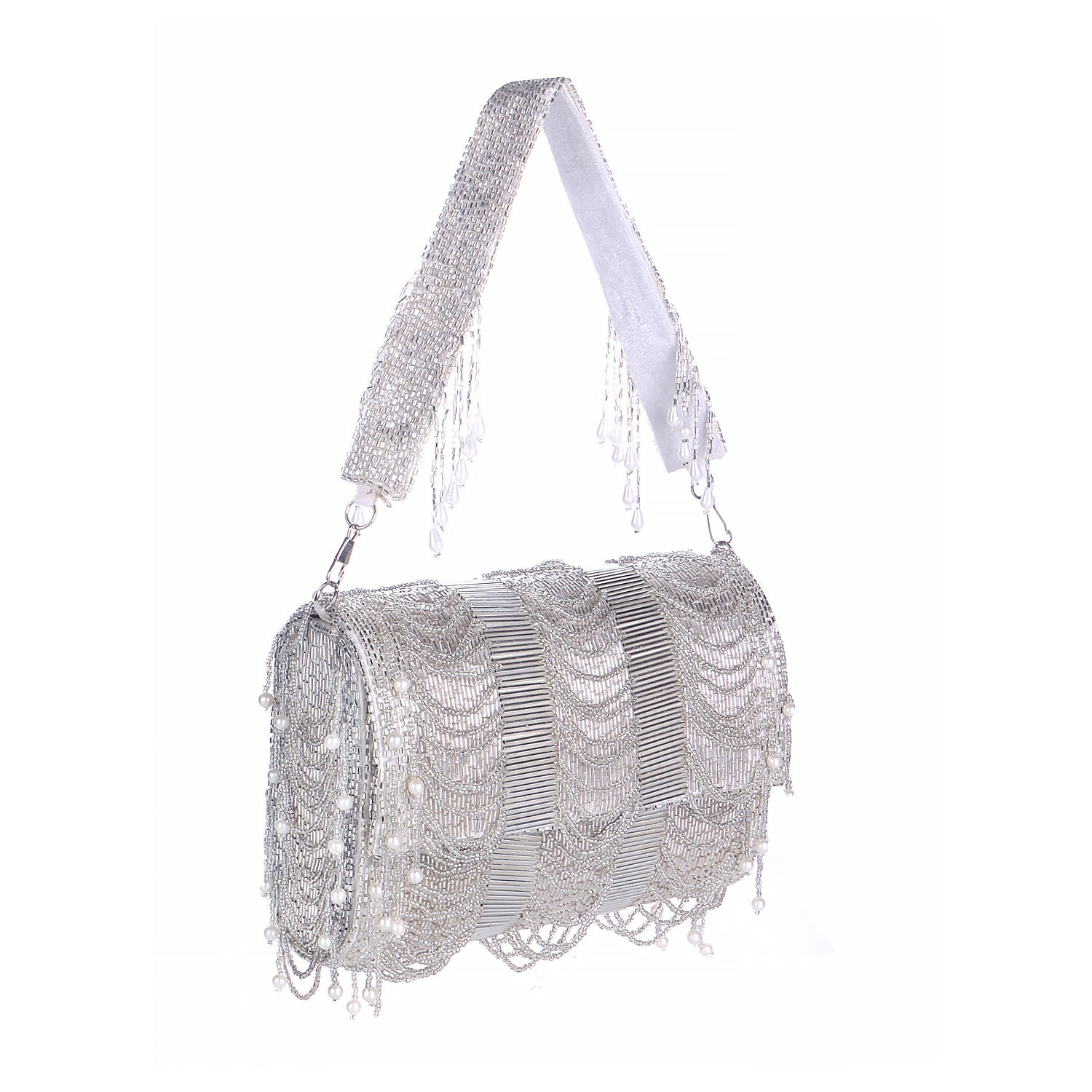 trendy silver flap clutch