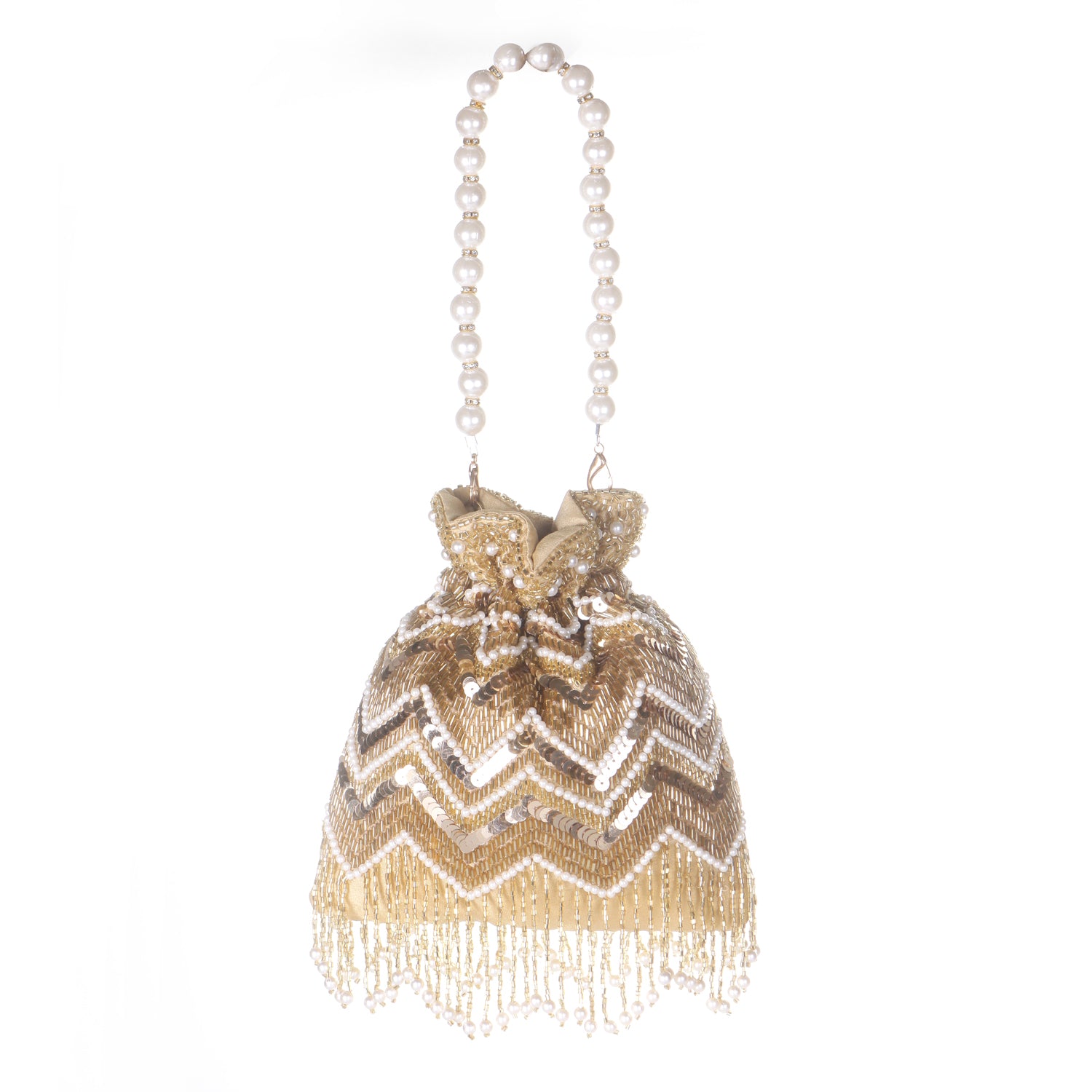 gold tassel sequins design potli