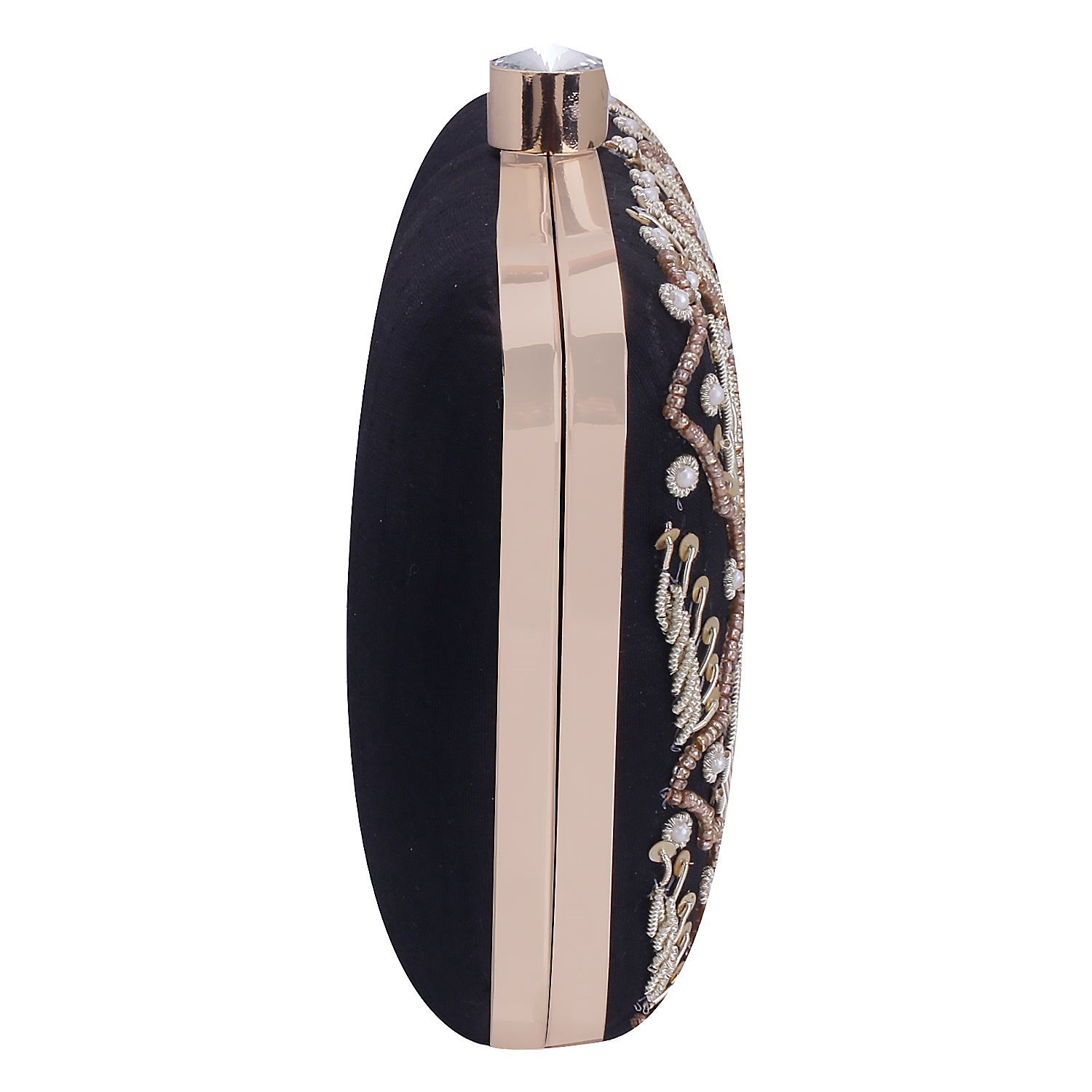 embroidered black clutch