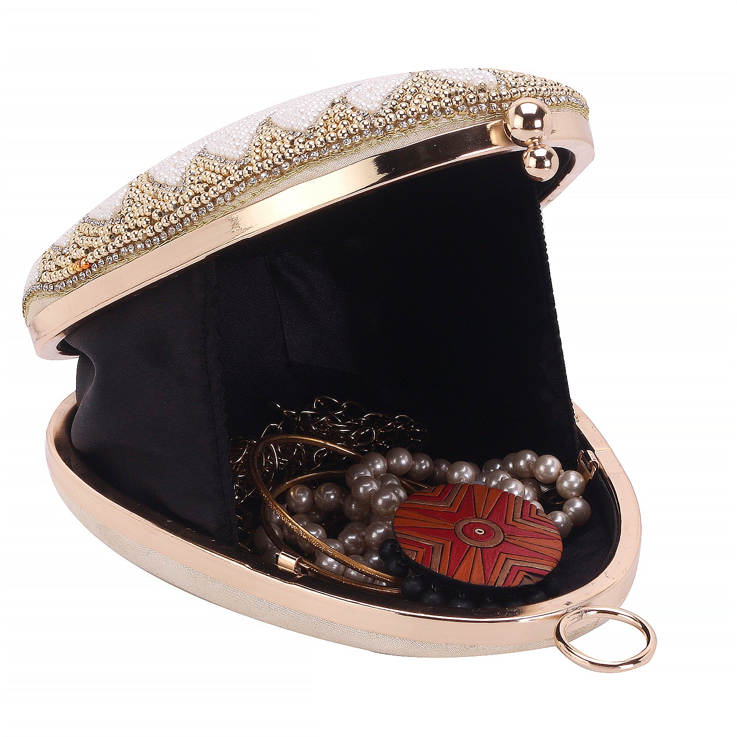 Designer handmade embroidery almond shape clutch