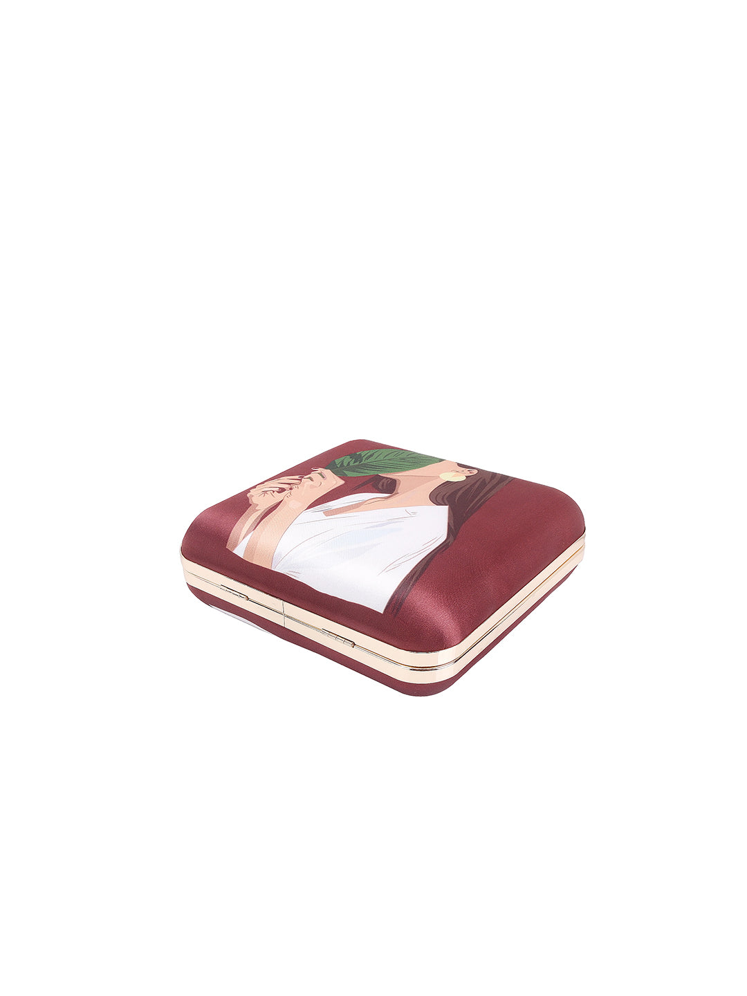 Girl with hide face in leaf designer printed box clutch