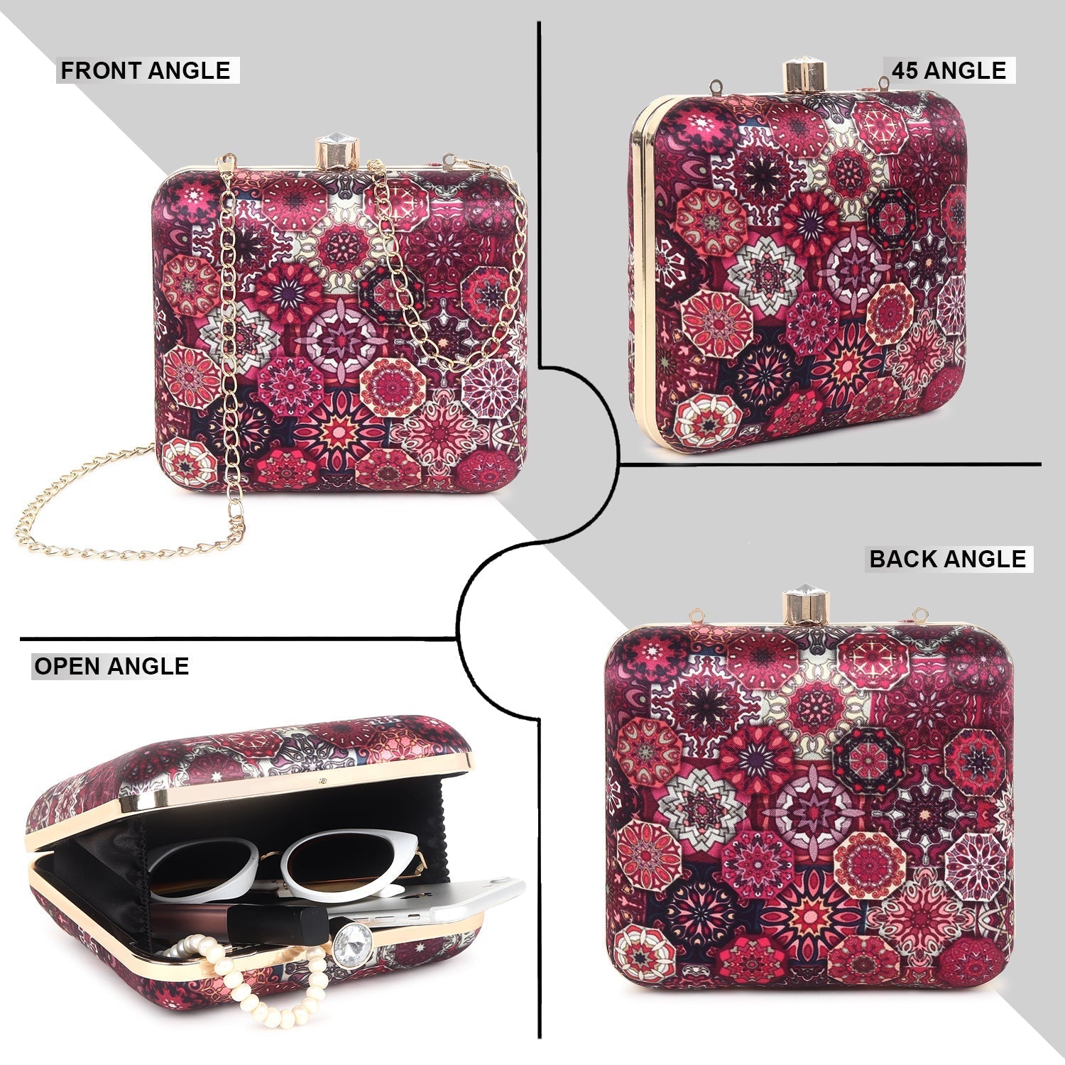 Printed clutch bag square shape