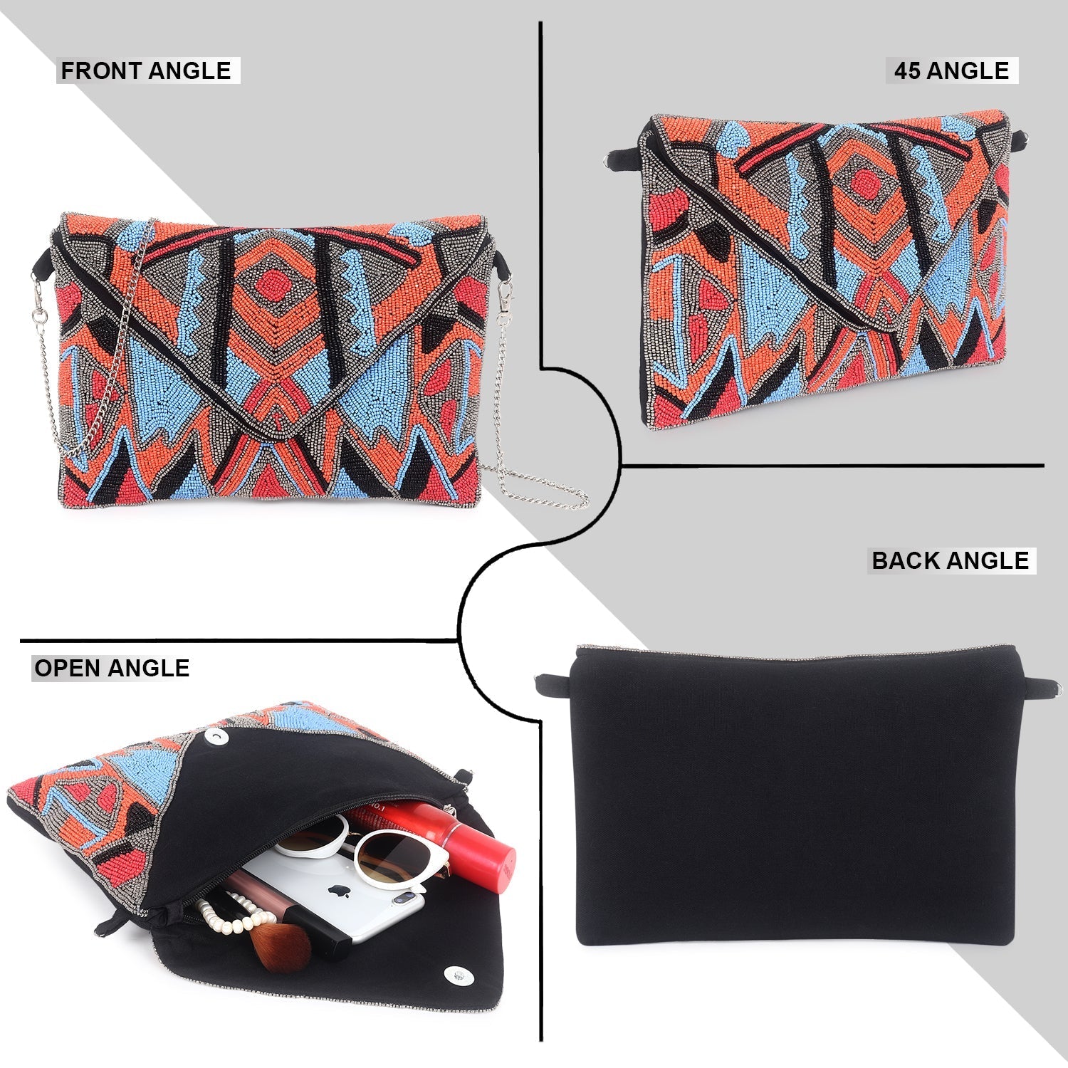 Beaded flap clutch bag