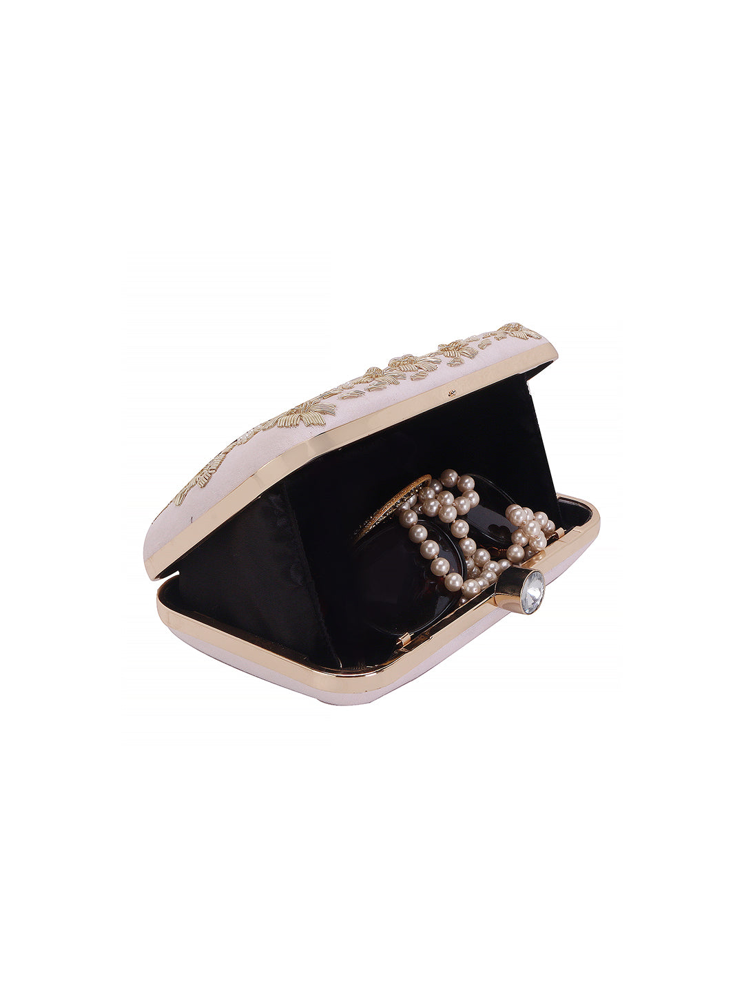 nude pink handmade embroidery rectungler clutch