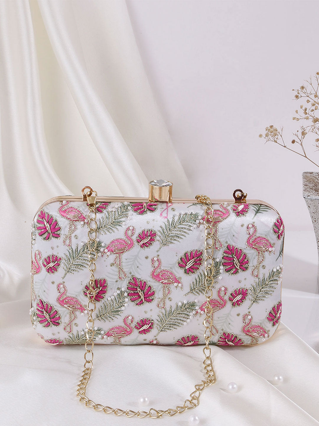 SWISNI PRINTED EMBROIDERED CLUTCH BAG