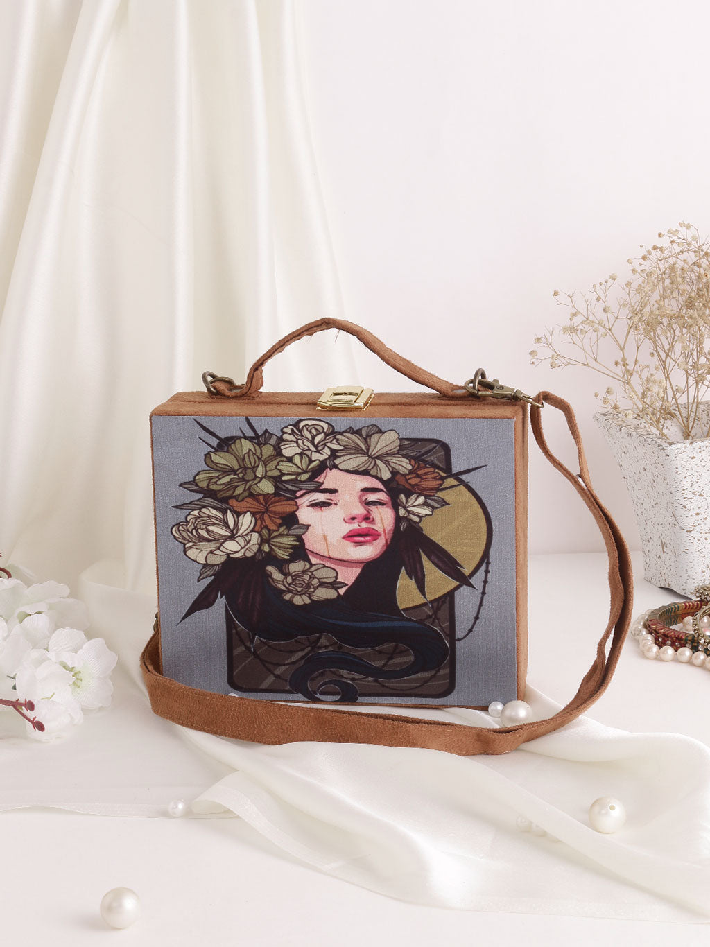 SWISNI MDF PRINTED SUITCASE CLUTCH BAG