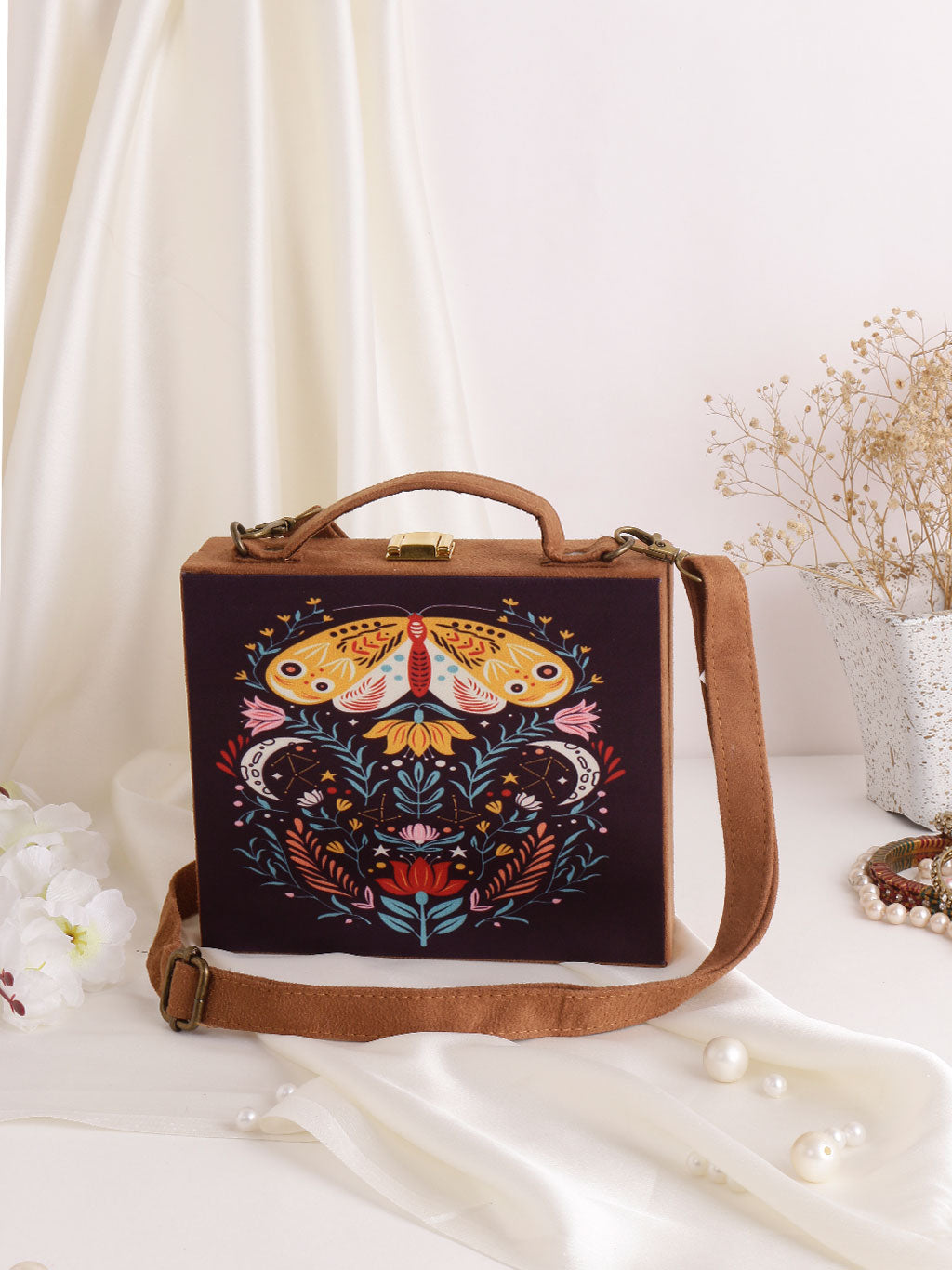 SWISNI MDF PRINTED SUITCASE CLUTCH BAG