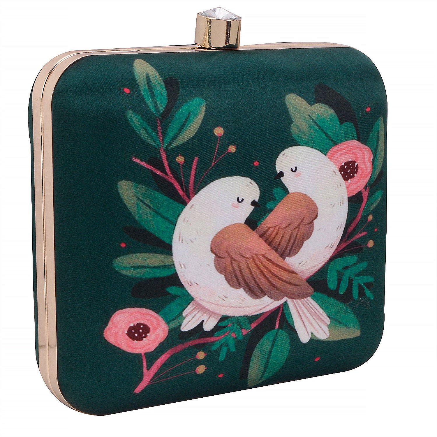 cute couple birds print design box clutch