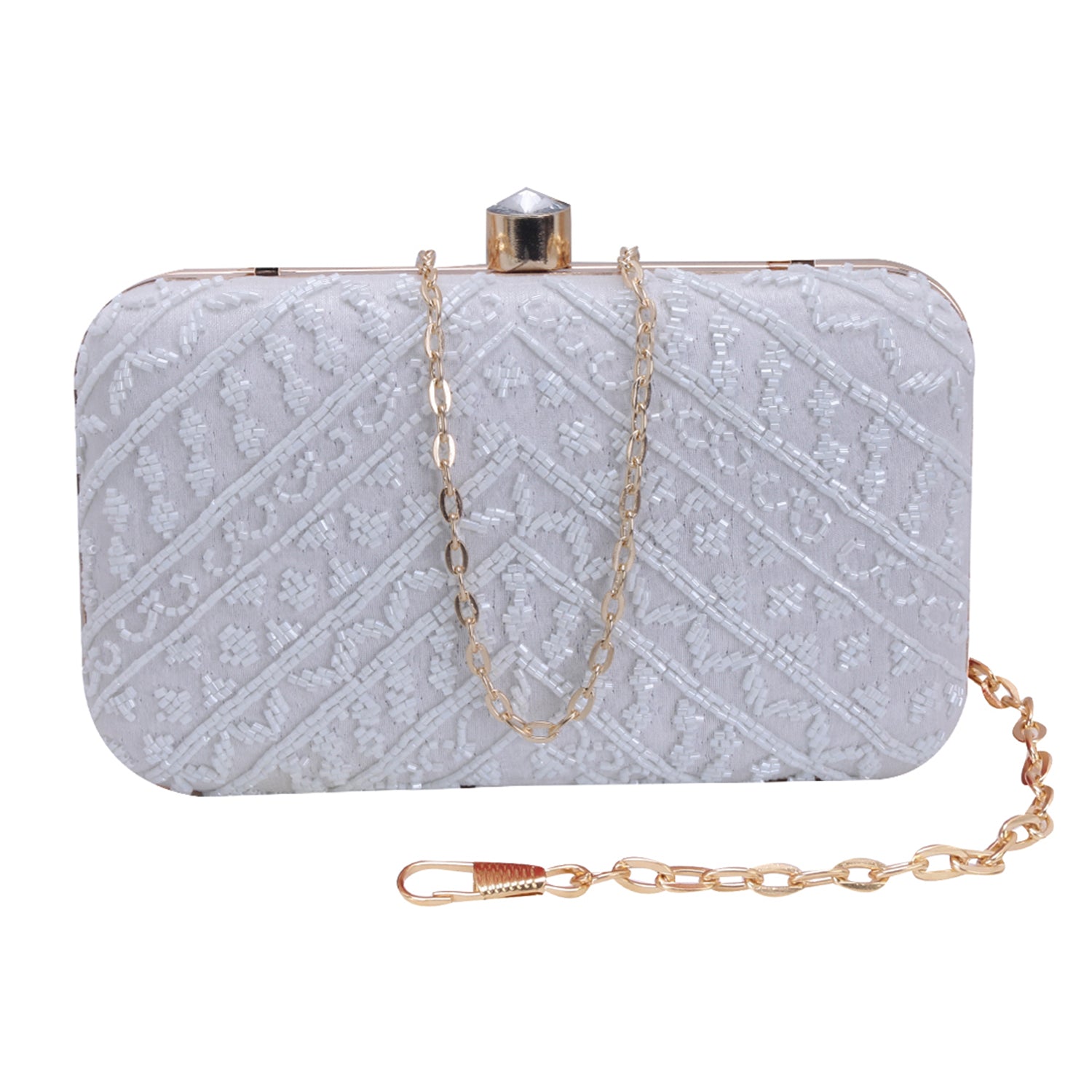 embroidered white clutch
