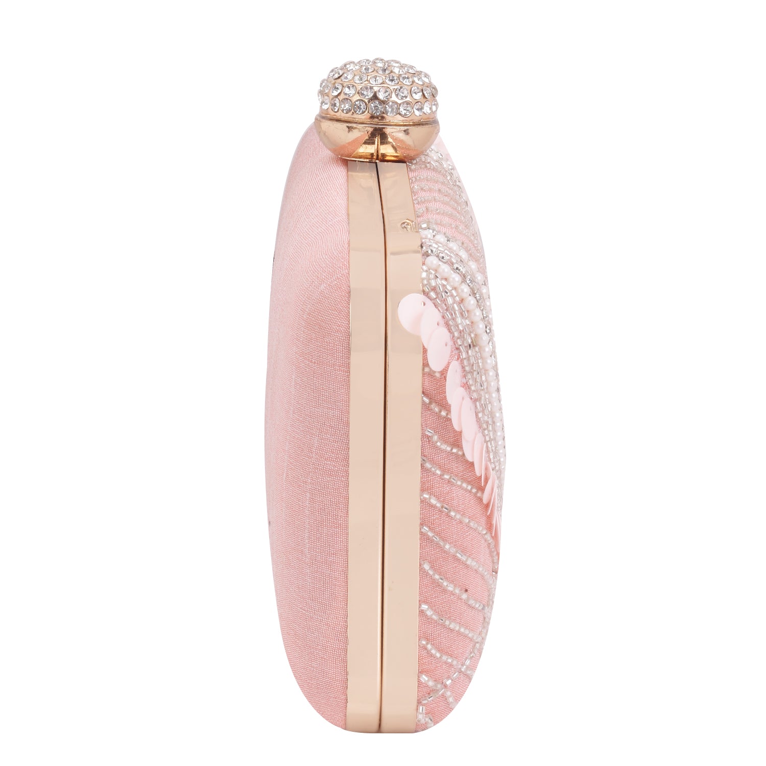 Swisni peach embroidered clutch
