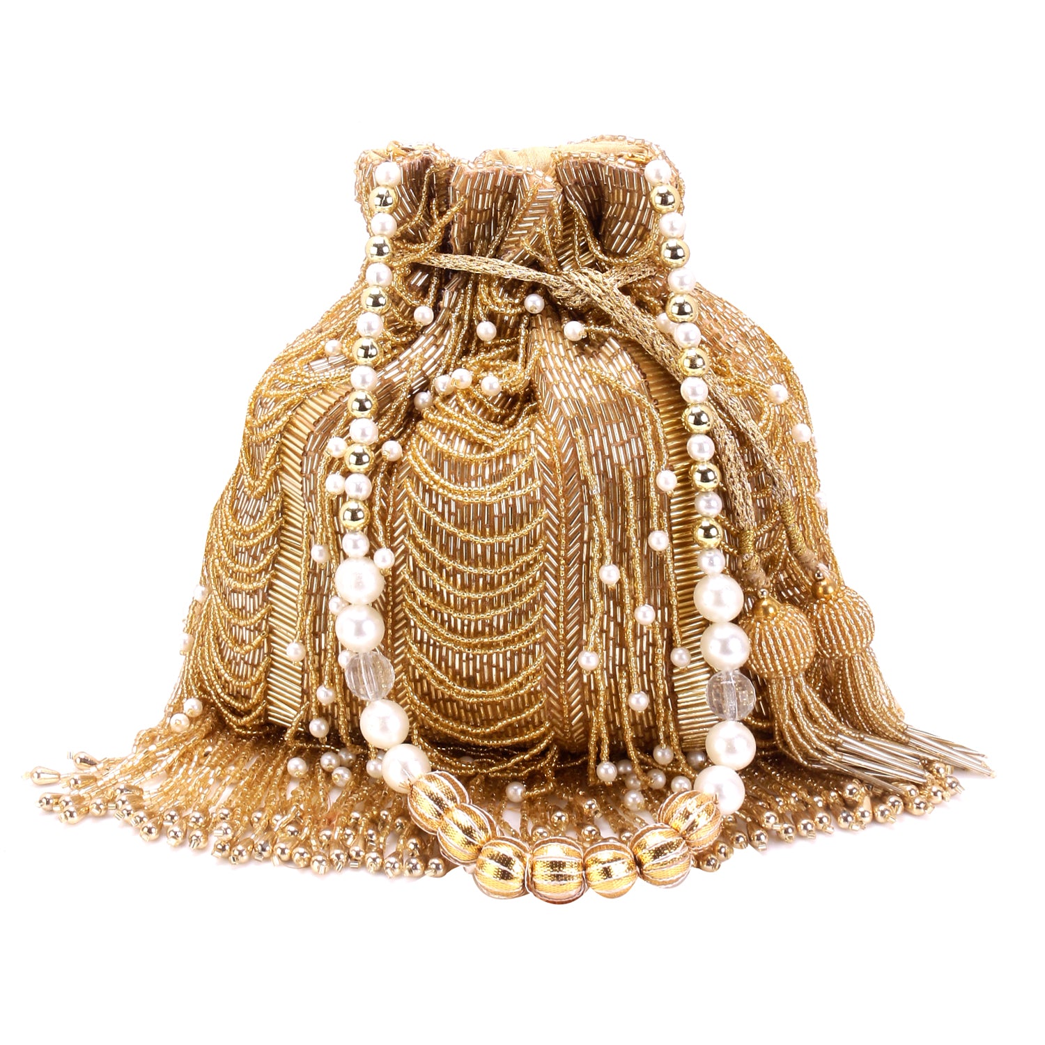 gold heavy fringes gold potli