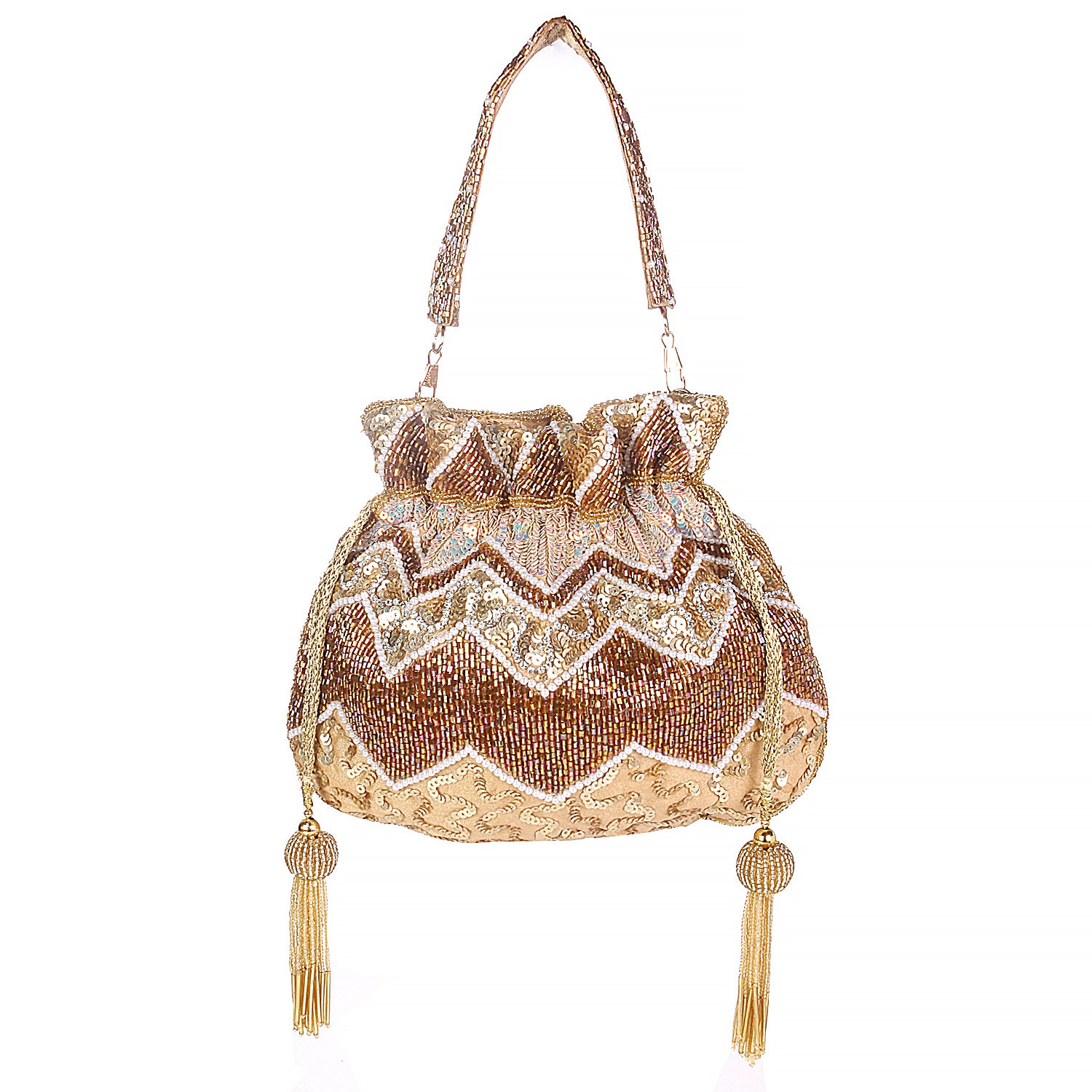Designer Golden Embroidered Ethnic Potli Bag