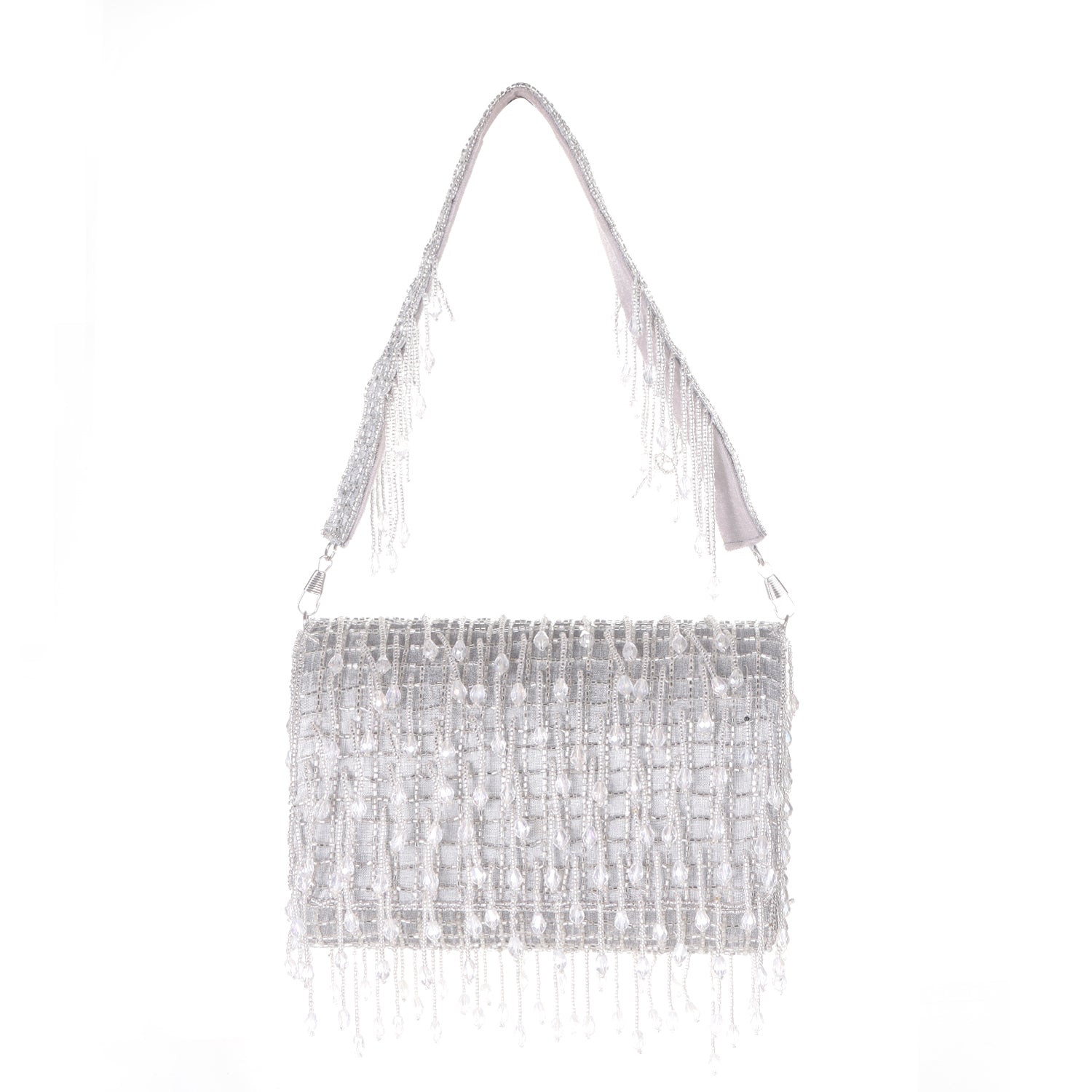 grey crystal flap clutch