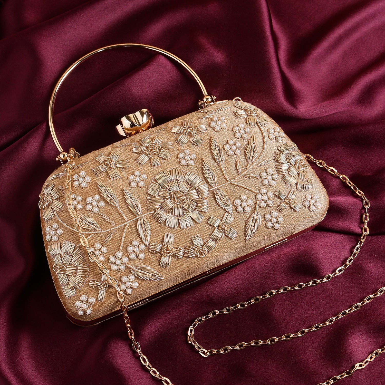 Embroidered Box Clutch For Casual Use