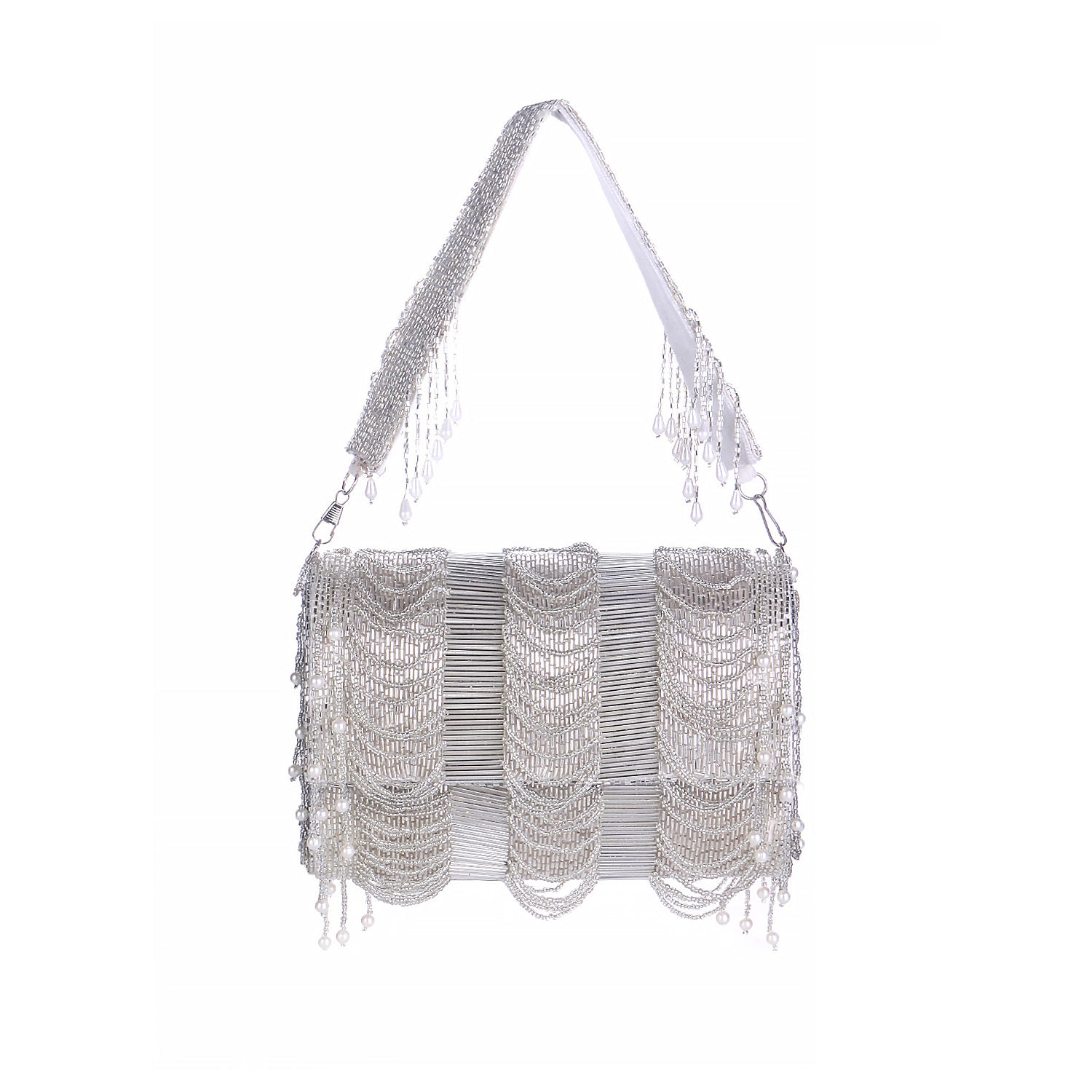 trendy silver flap clutch