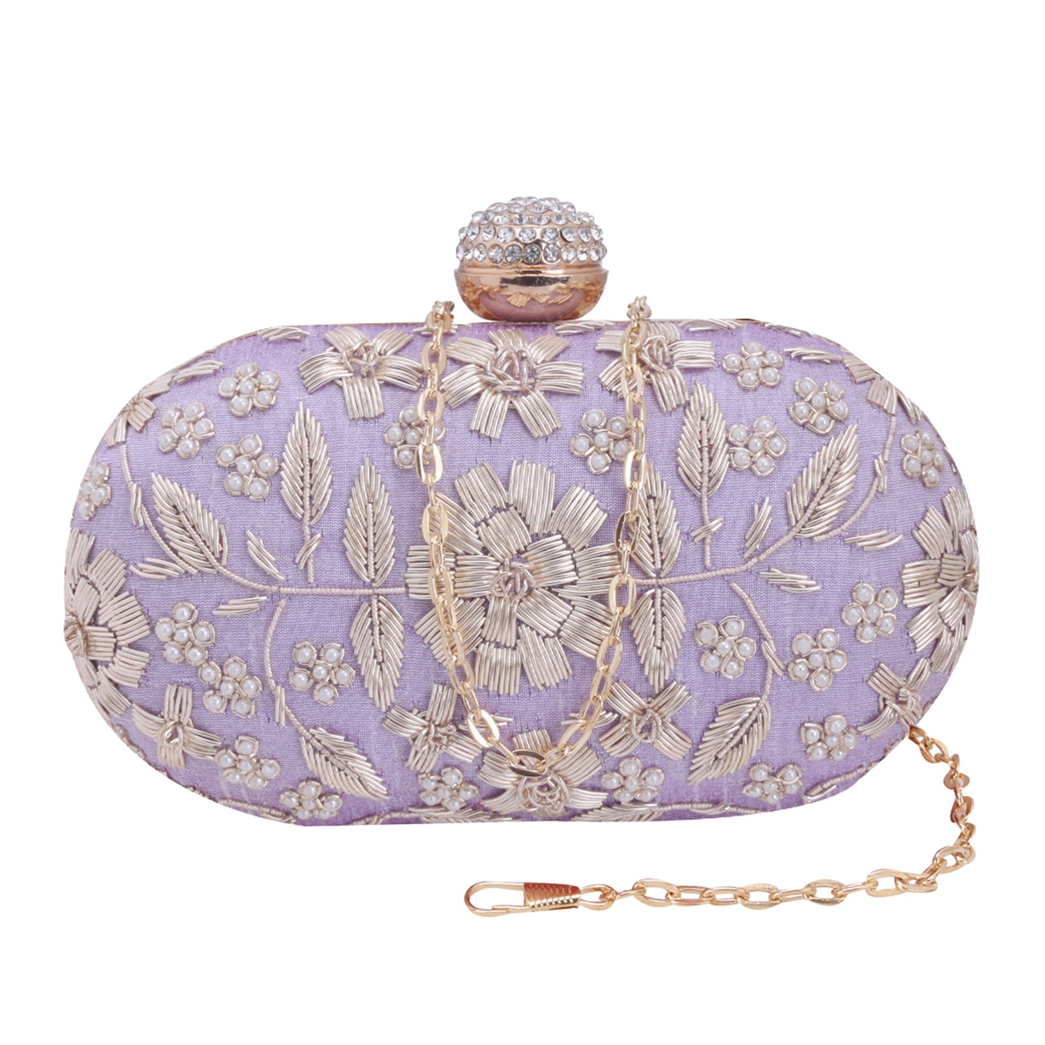 handmade embroidery lilac oval clutch