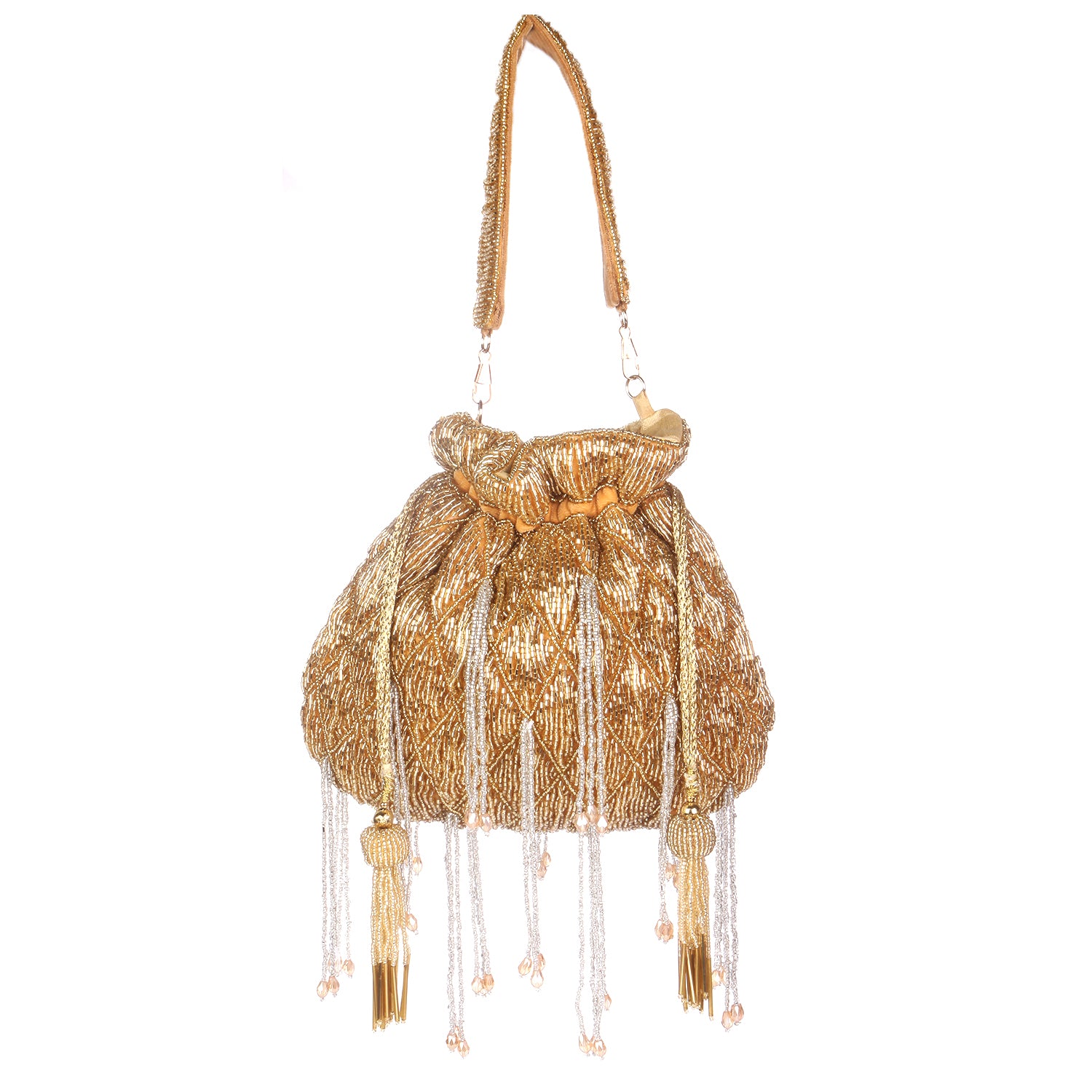 Golden And Silver Touch Embroidered Heavy Potli For Brides