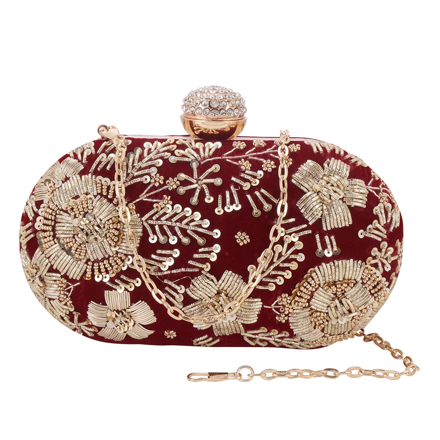 Handmade zardosi maroon oval clutch