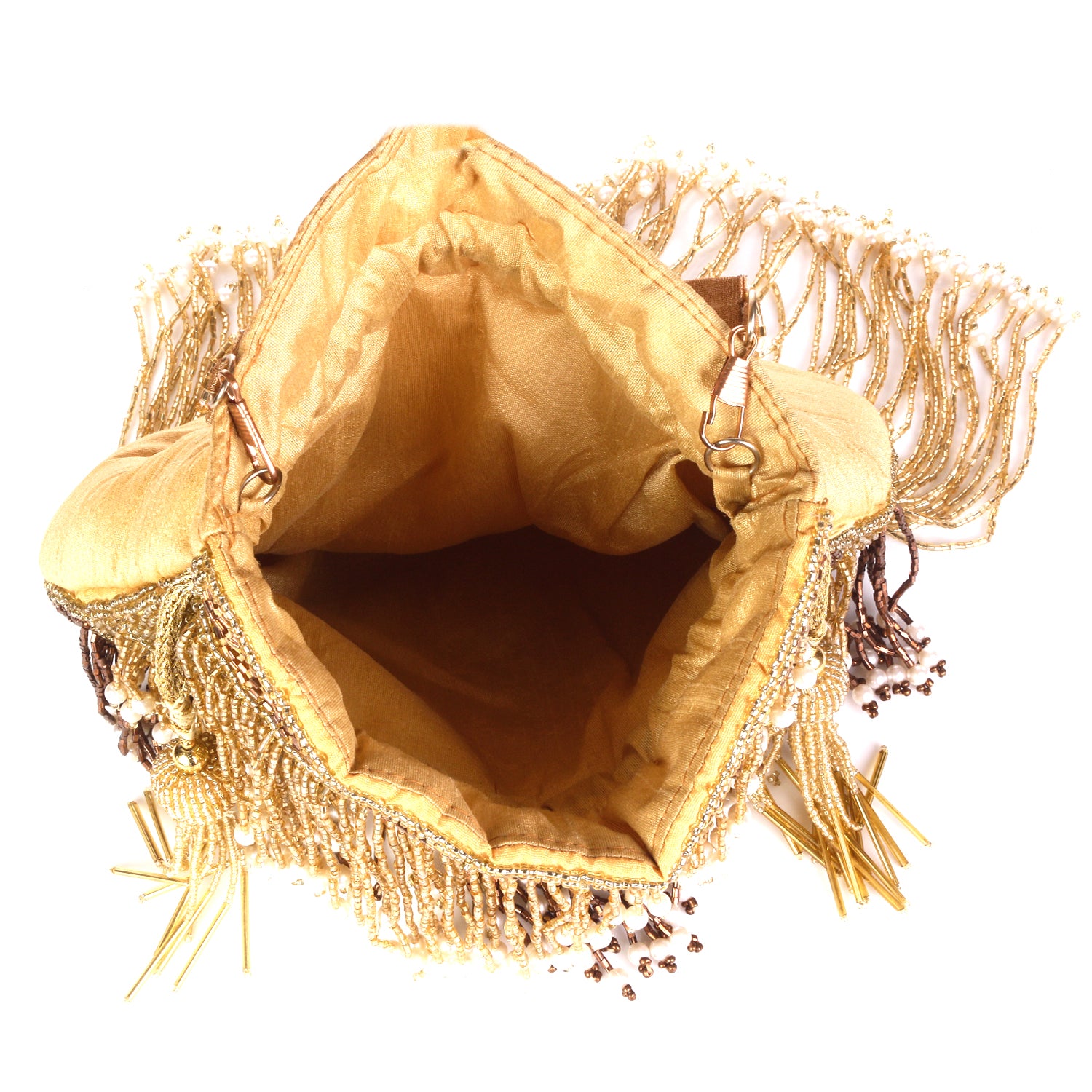 Long Fringes Golden Designer Potli Bag