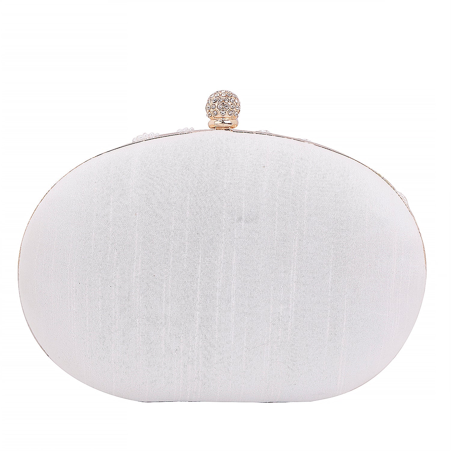 Handcrafted Softy Design White Oval Shape Clutch