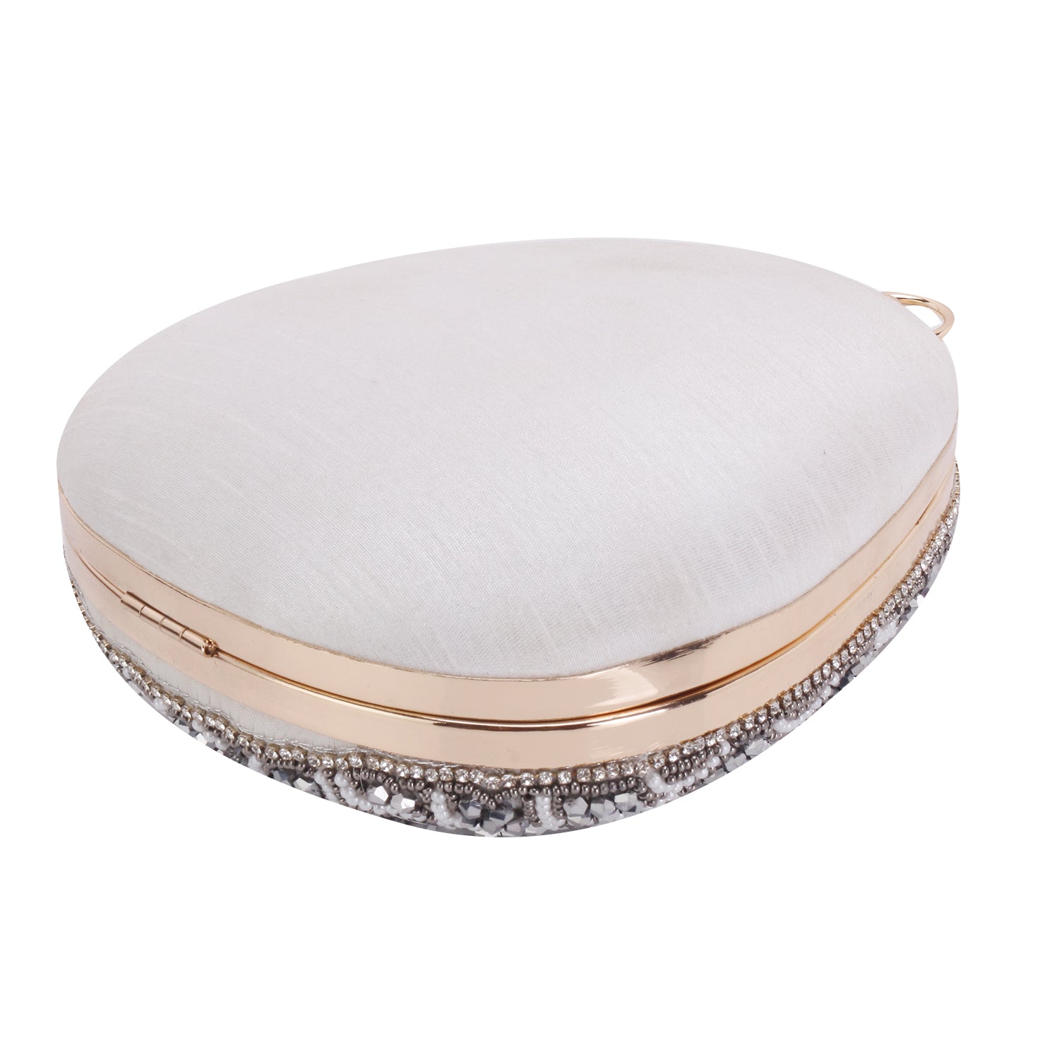 Elegant grey embroidered almond shape clutch