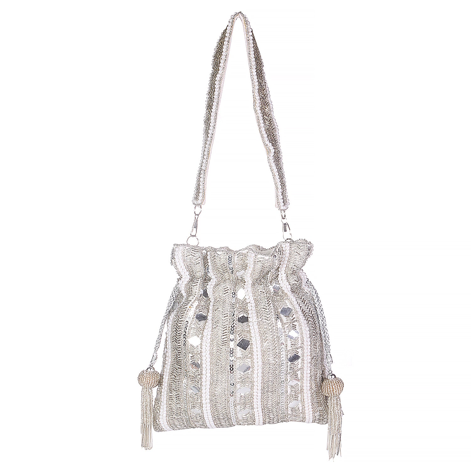 Silver Mirror Embroidery Allover Embroidered Potli