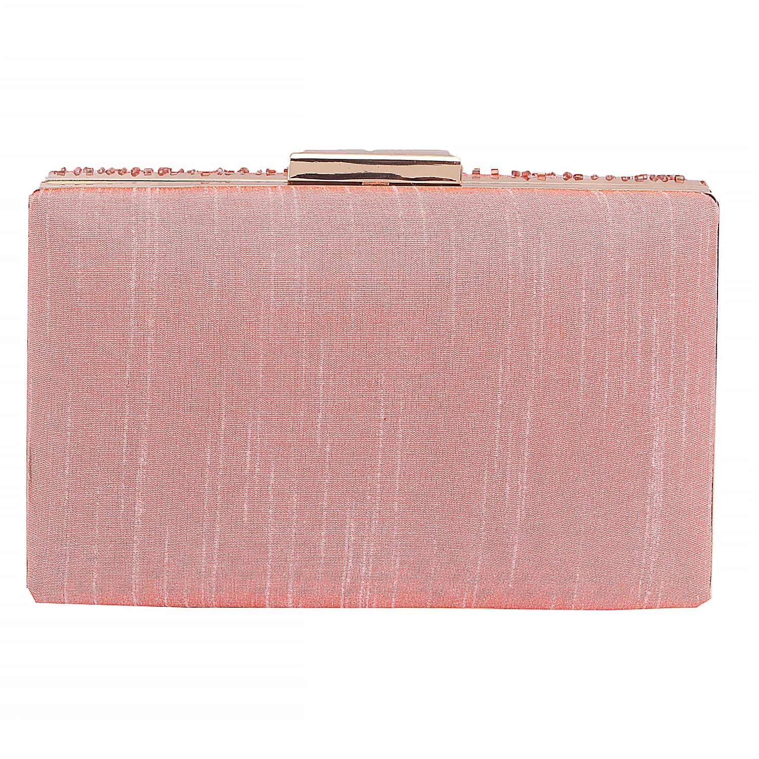 Peach Cutdana Handmade Embroidery Rectungler Clutch