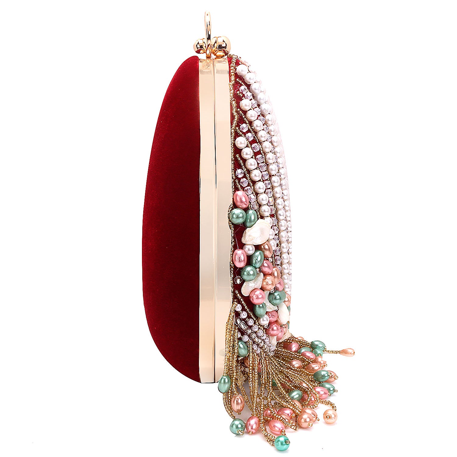 almond shape tassel embroidery clutch