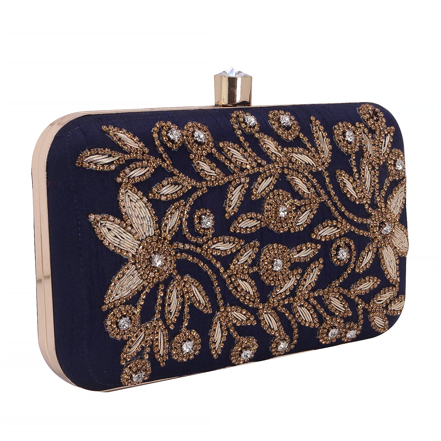 stylish blue embroidered clutch