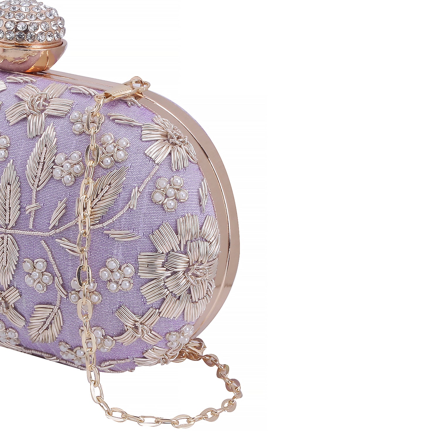 handmade embroidery lilac oval clutch