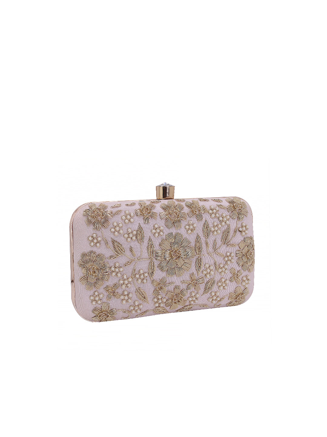 nude pink handmade embroidery rectungler clutch