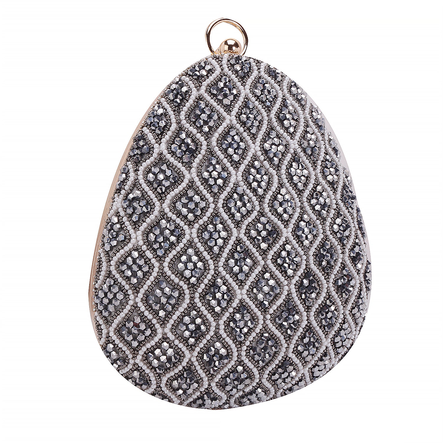 Elegant grey embroidered almond shape clutch