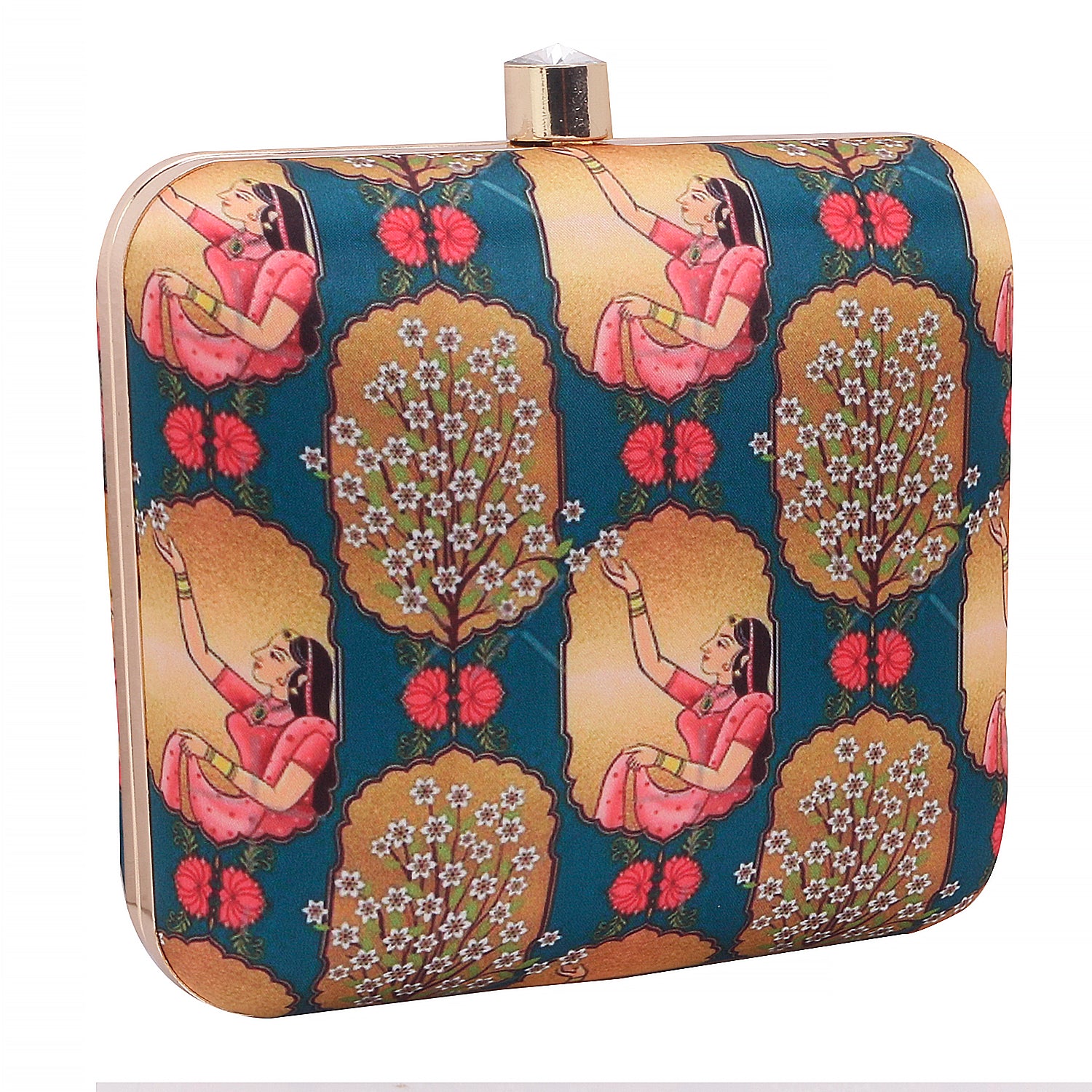 ethnic digital printed box clutch