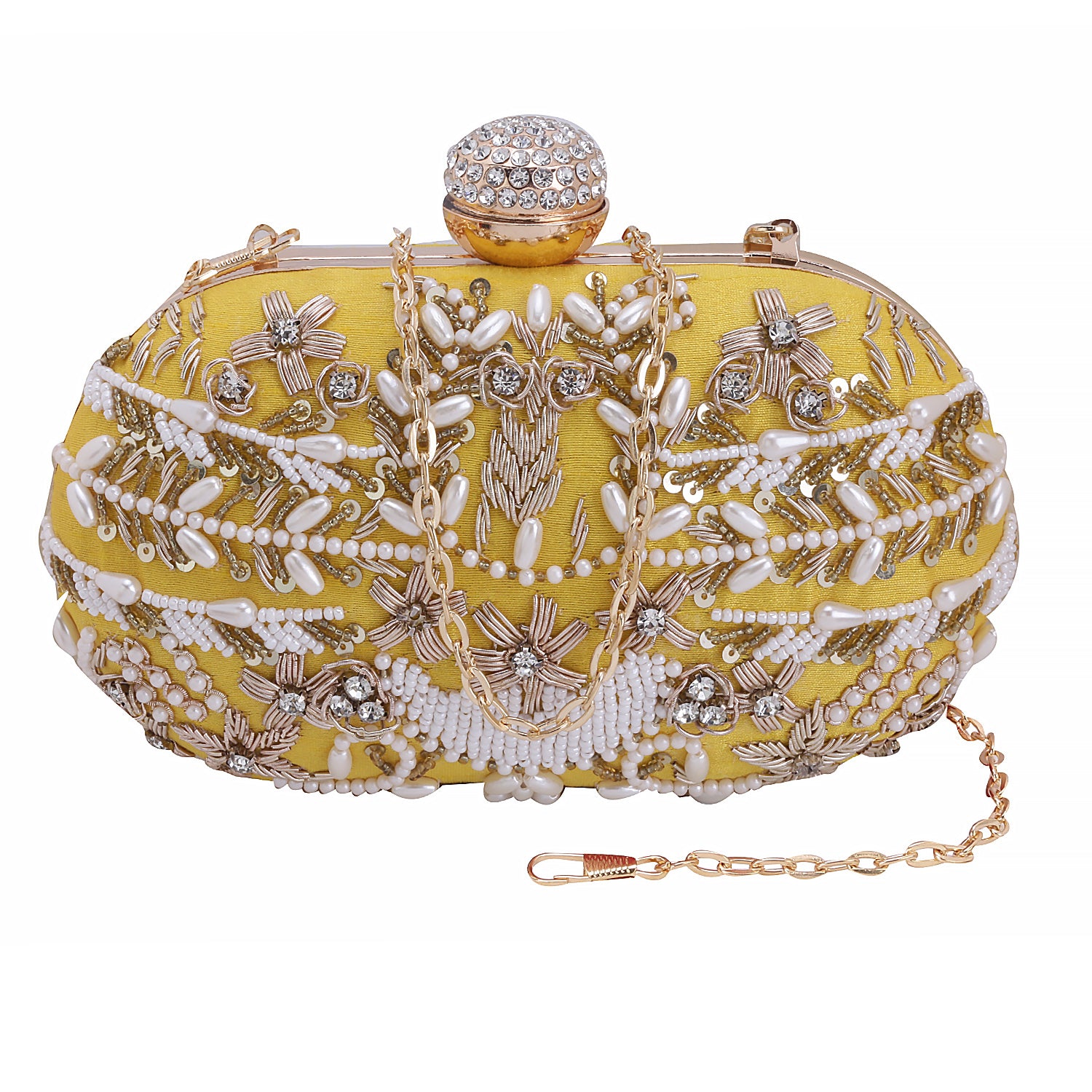 yellow oval clutch