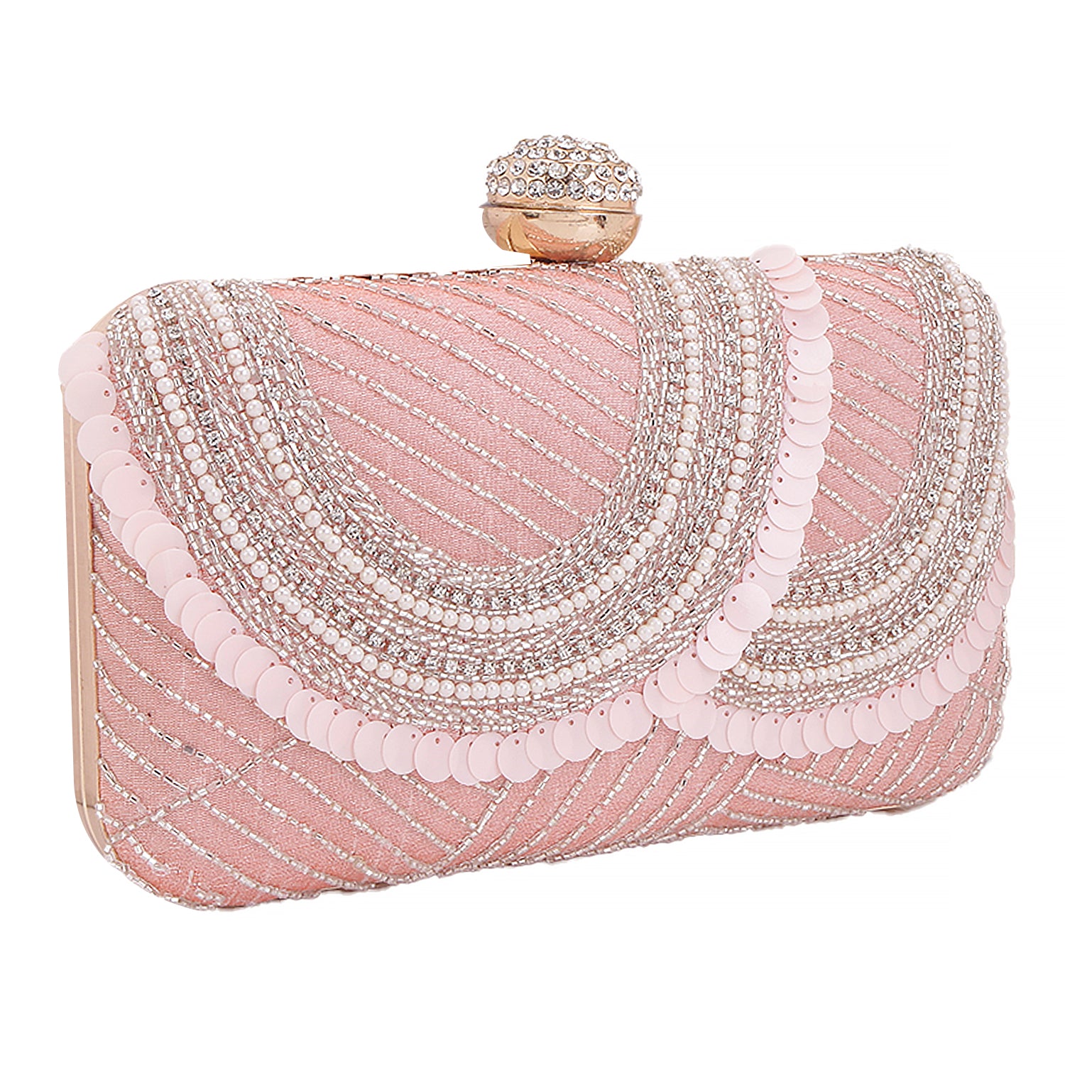 Swisni peach embroidered clutch