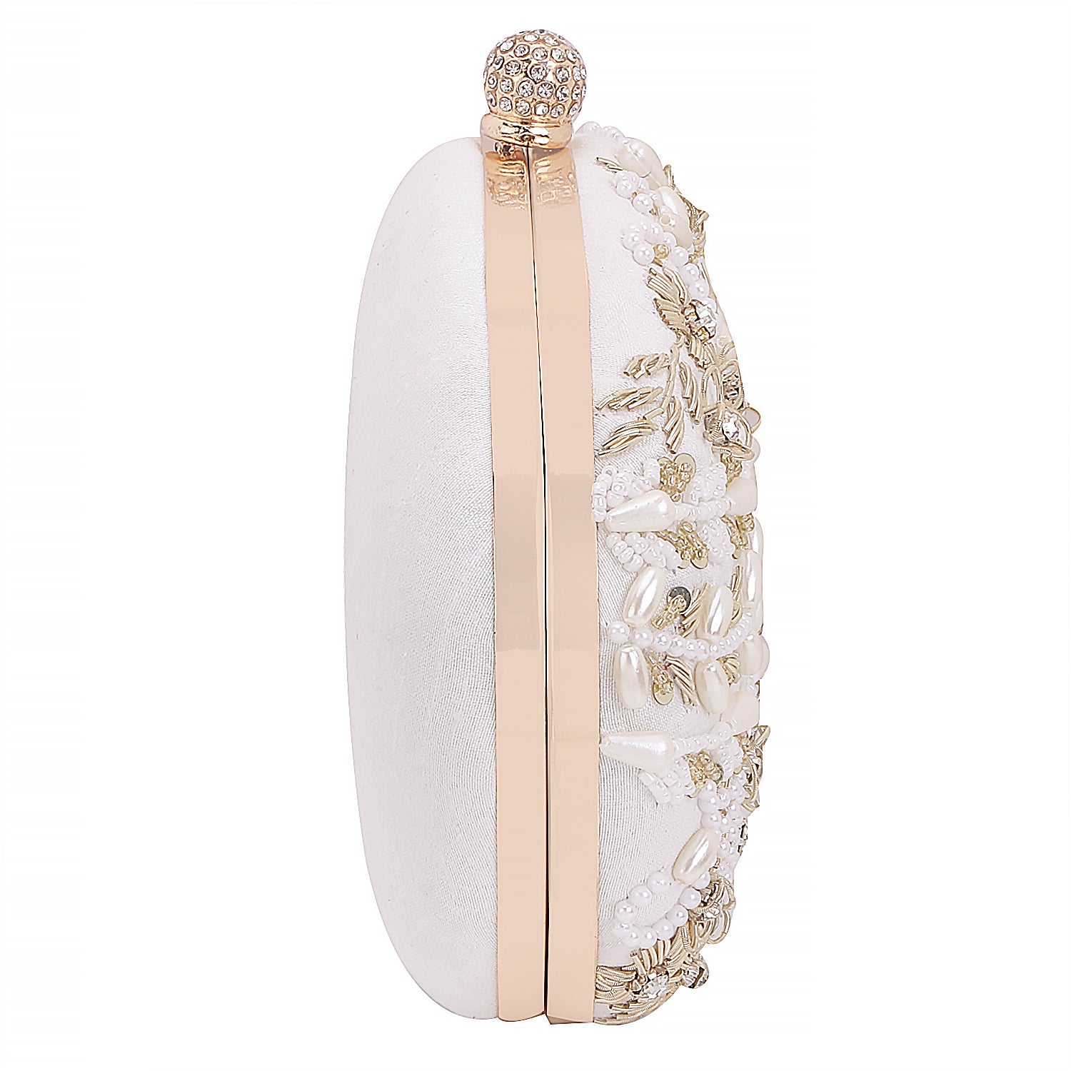 Handcrafted Softy Design White Oval Shape Clutch