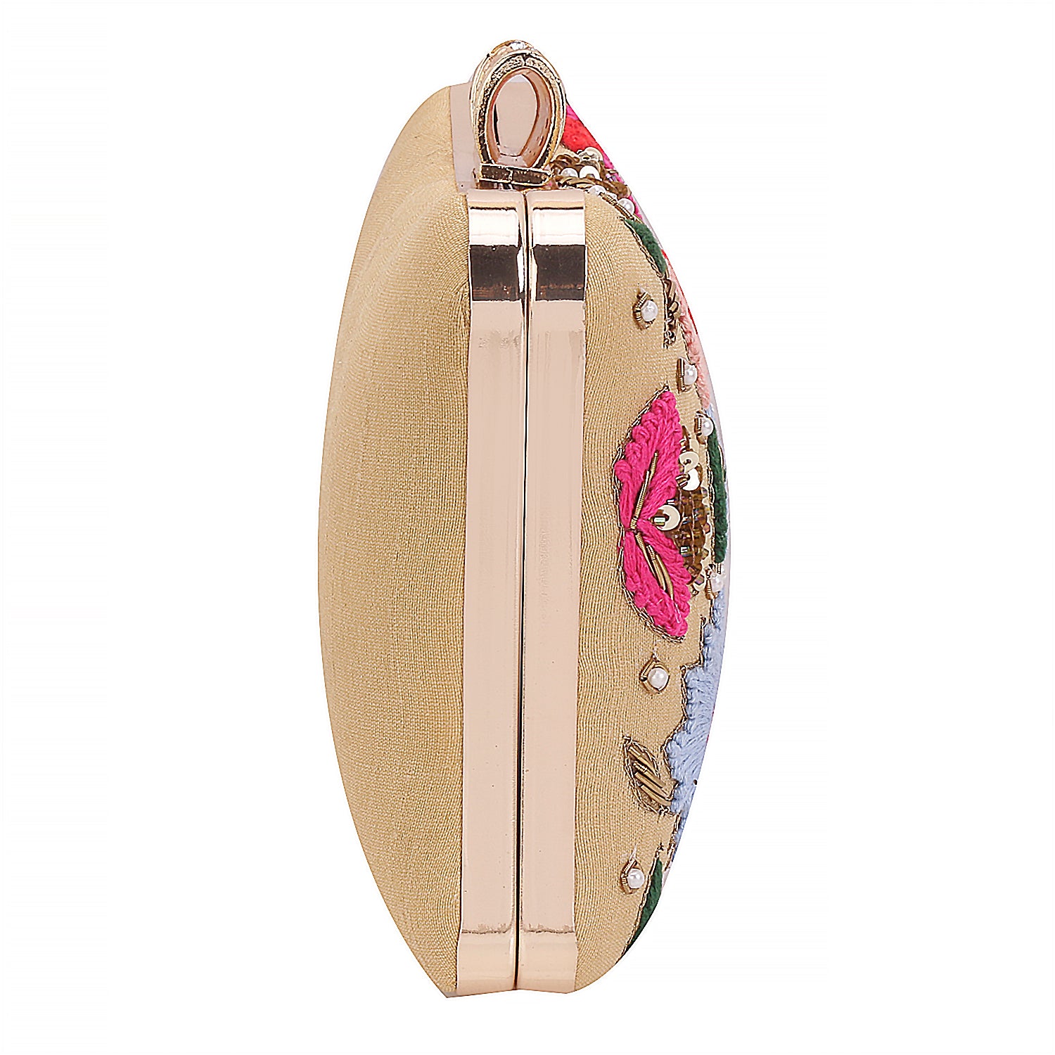 Golden Handmade Thread Embroidery Partywear Clutch