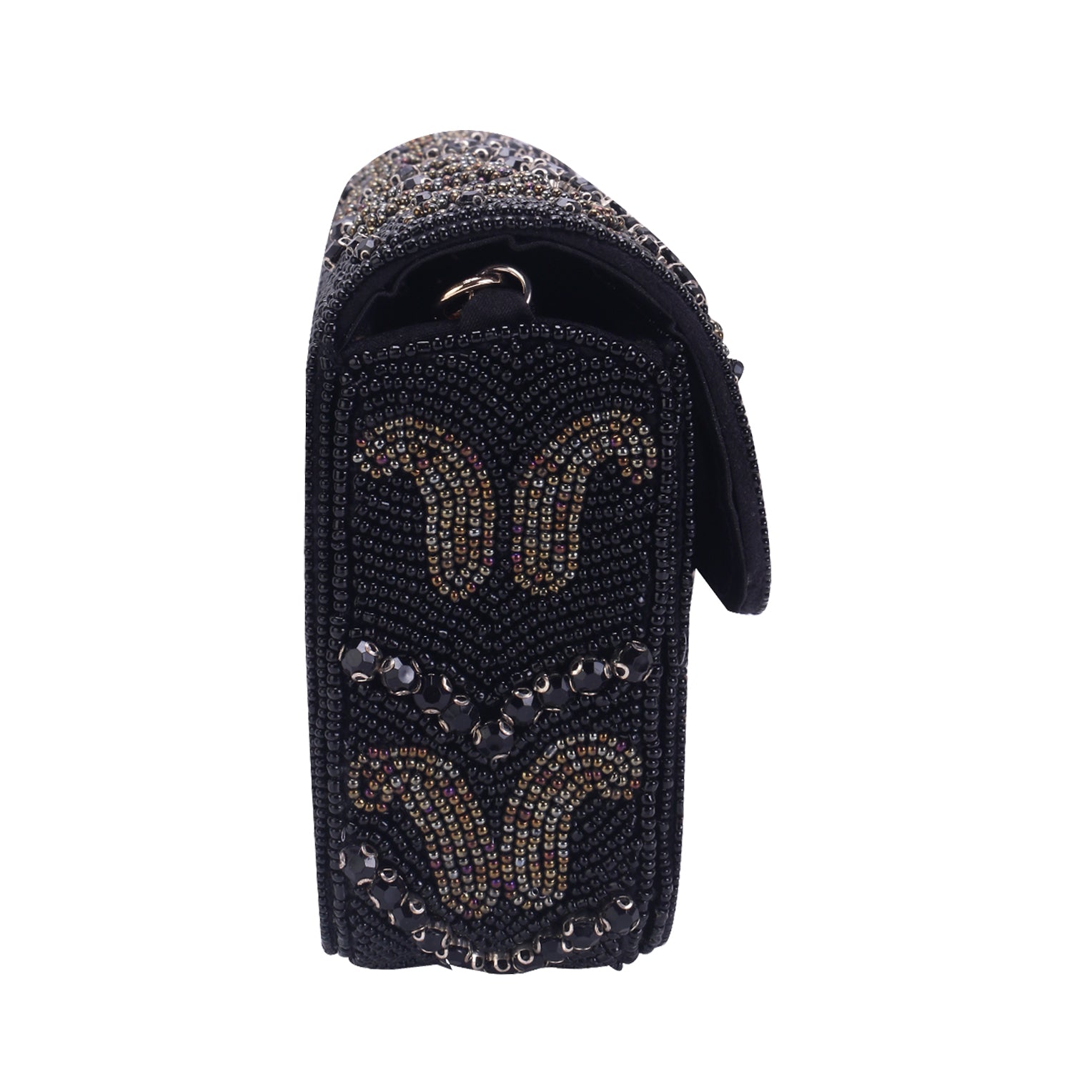 embellished balck flap clutch