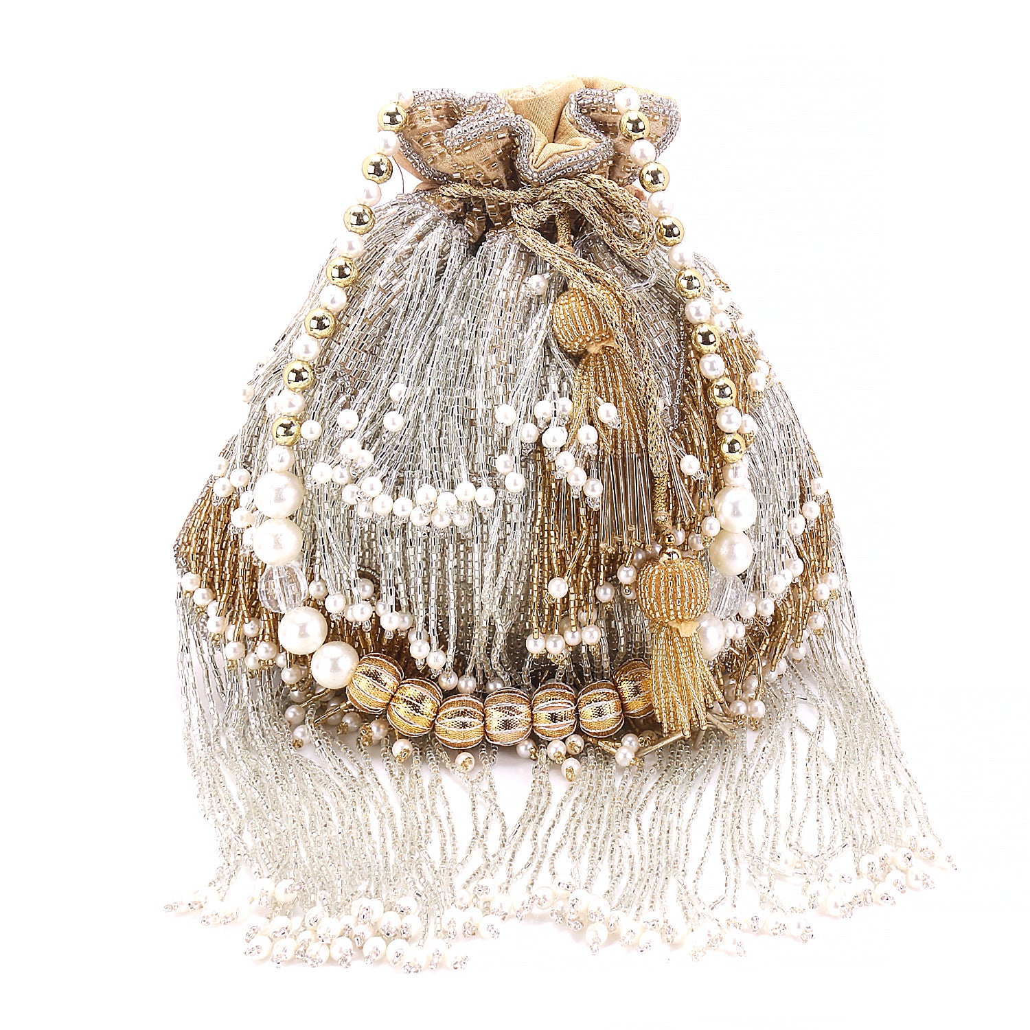 gold and silver blended tassel potli