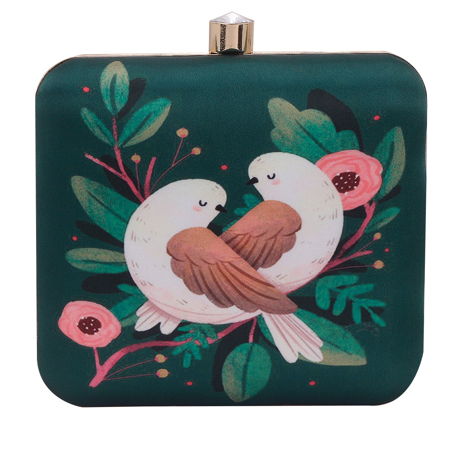 cute couple birds print design box clutch