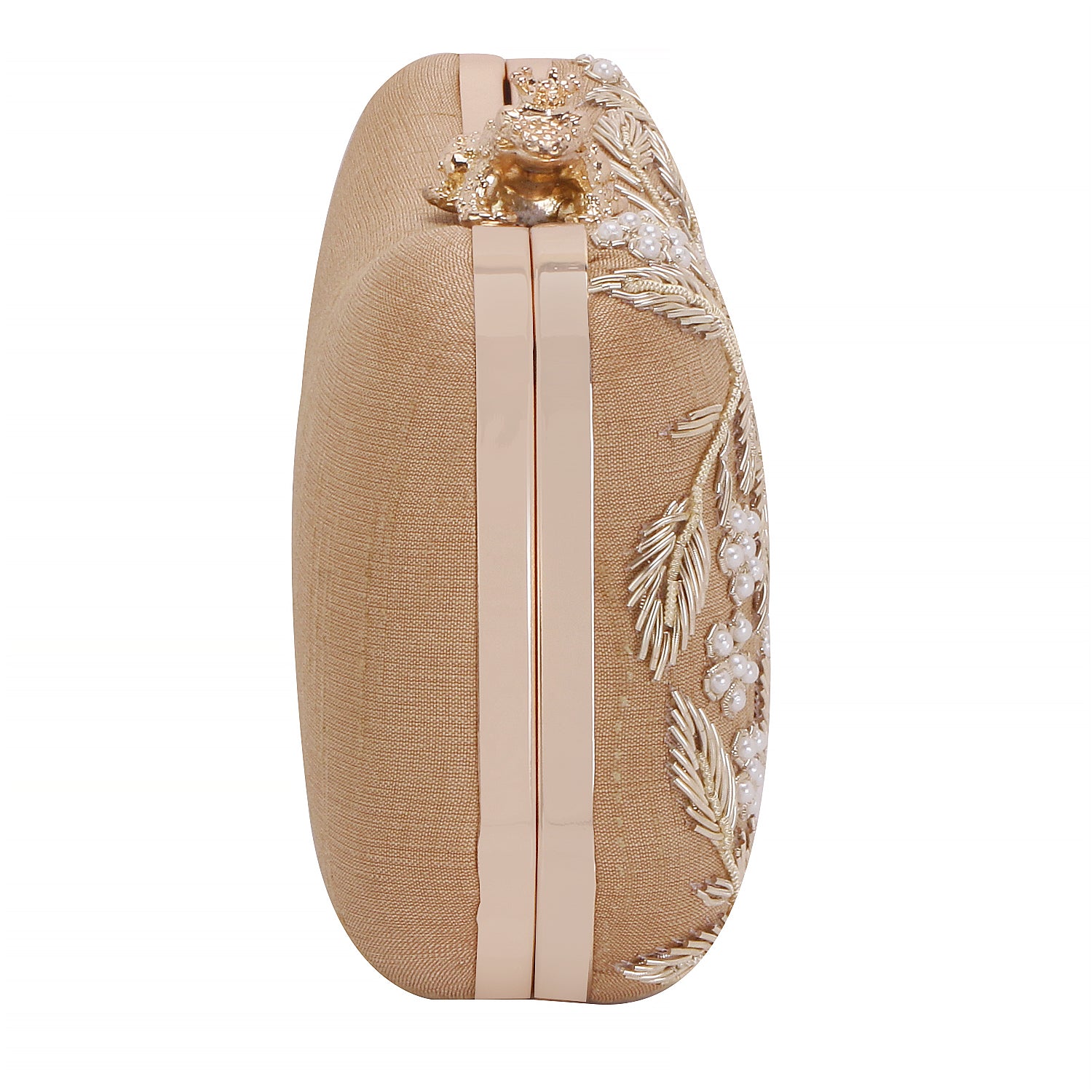 Golden embroidery frog knob clutch