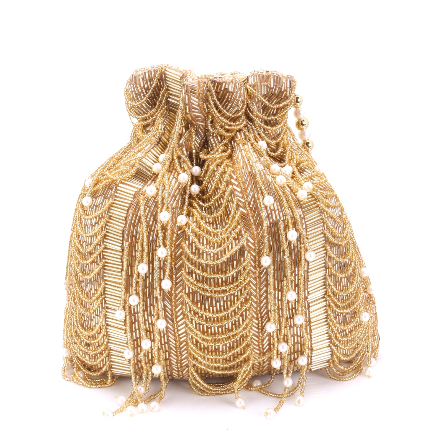 gold heavy fringes gold potli