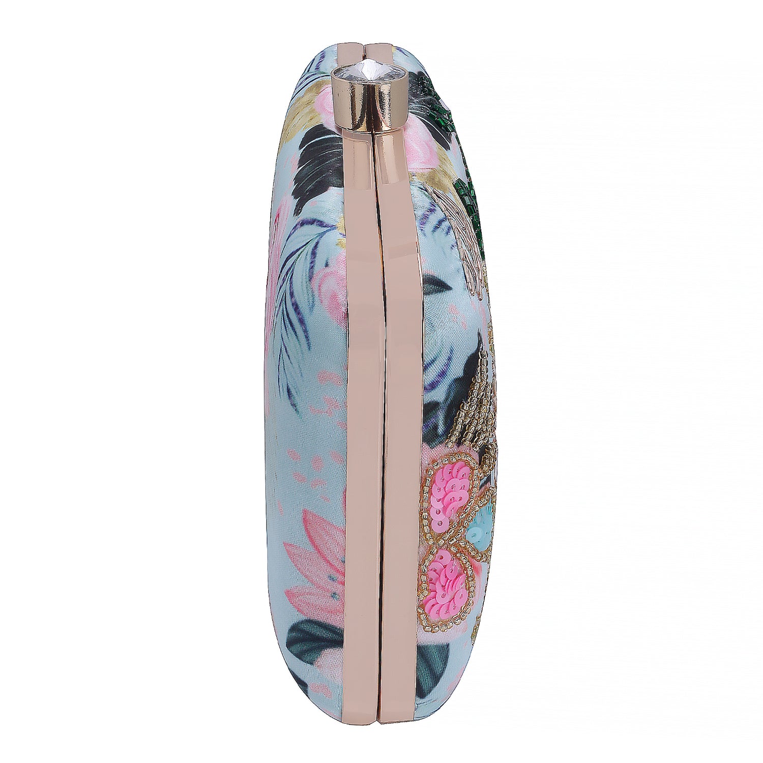 printed embroidery green clutch