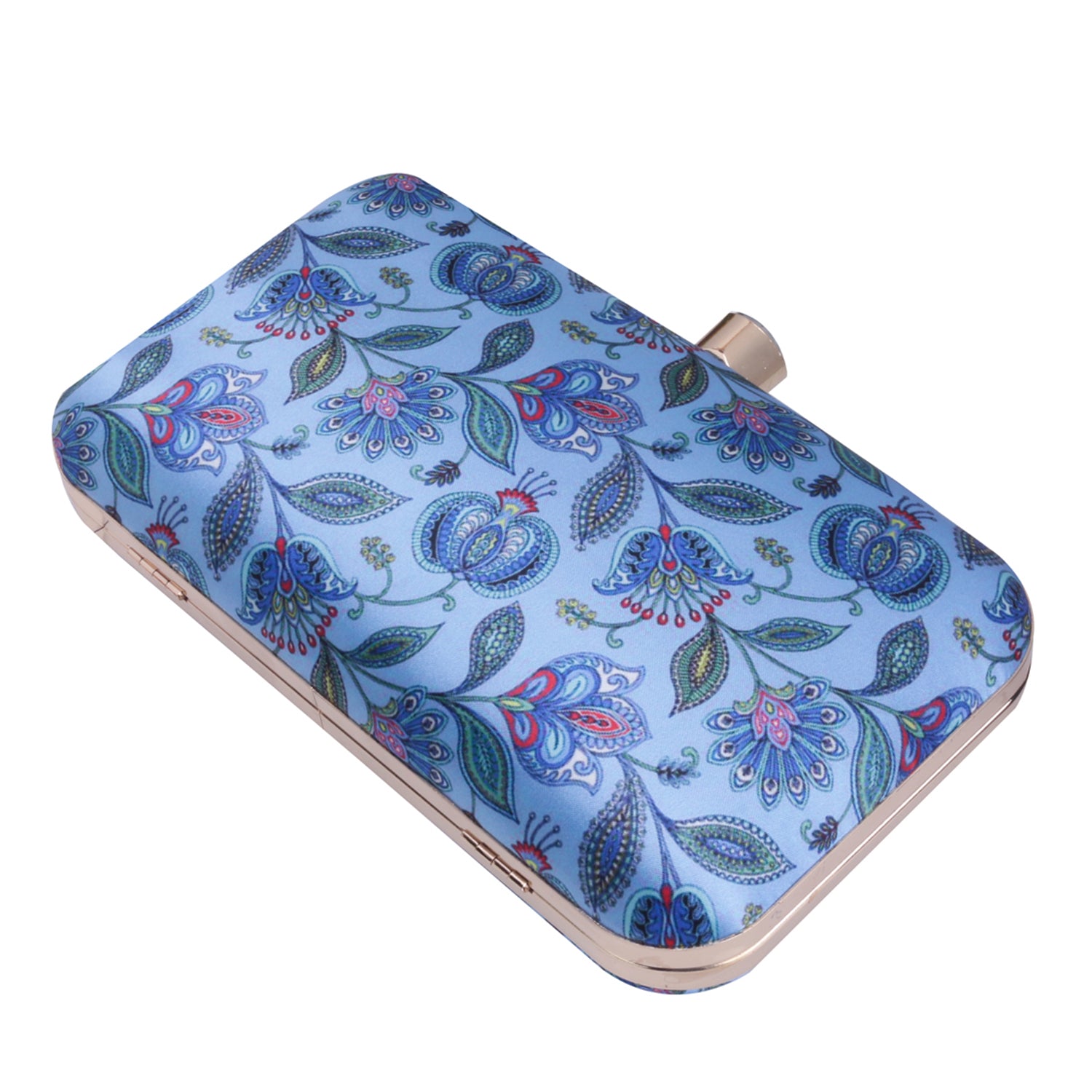 blue printed clutch