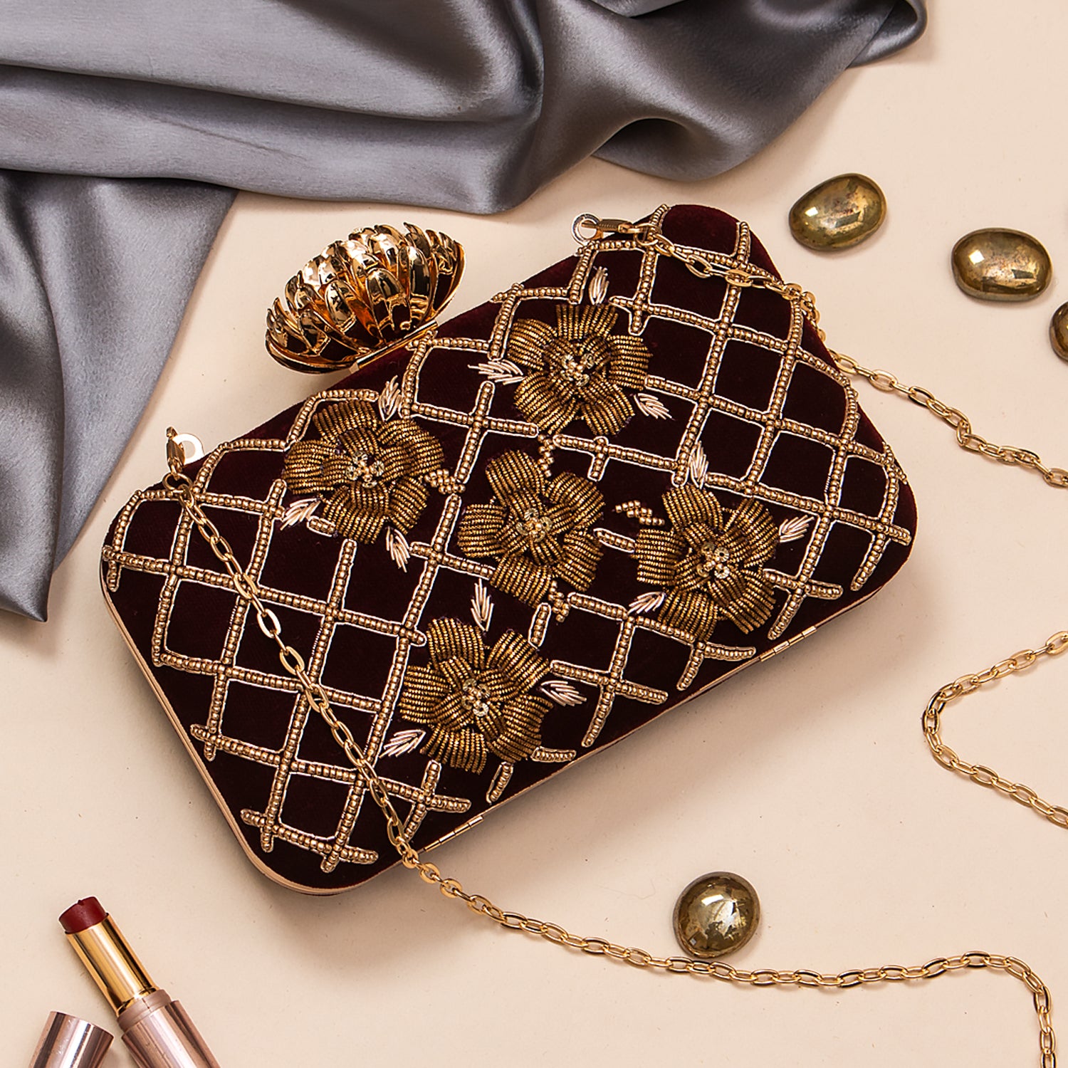 Maroon Embroidery Clutch