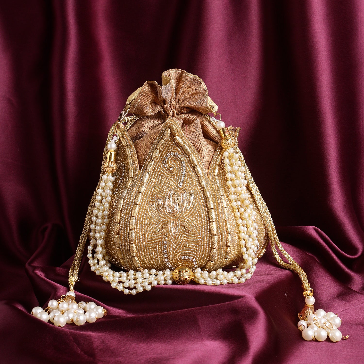 SWISNI GOLDEN LOTUS POTLI BAG