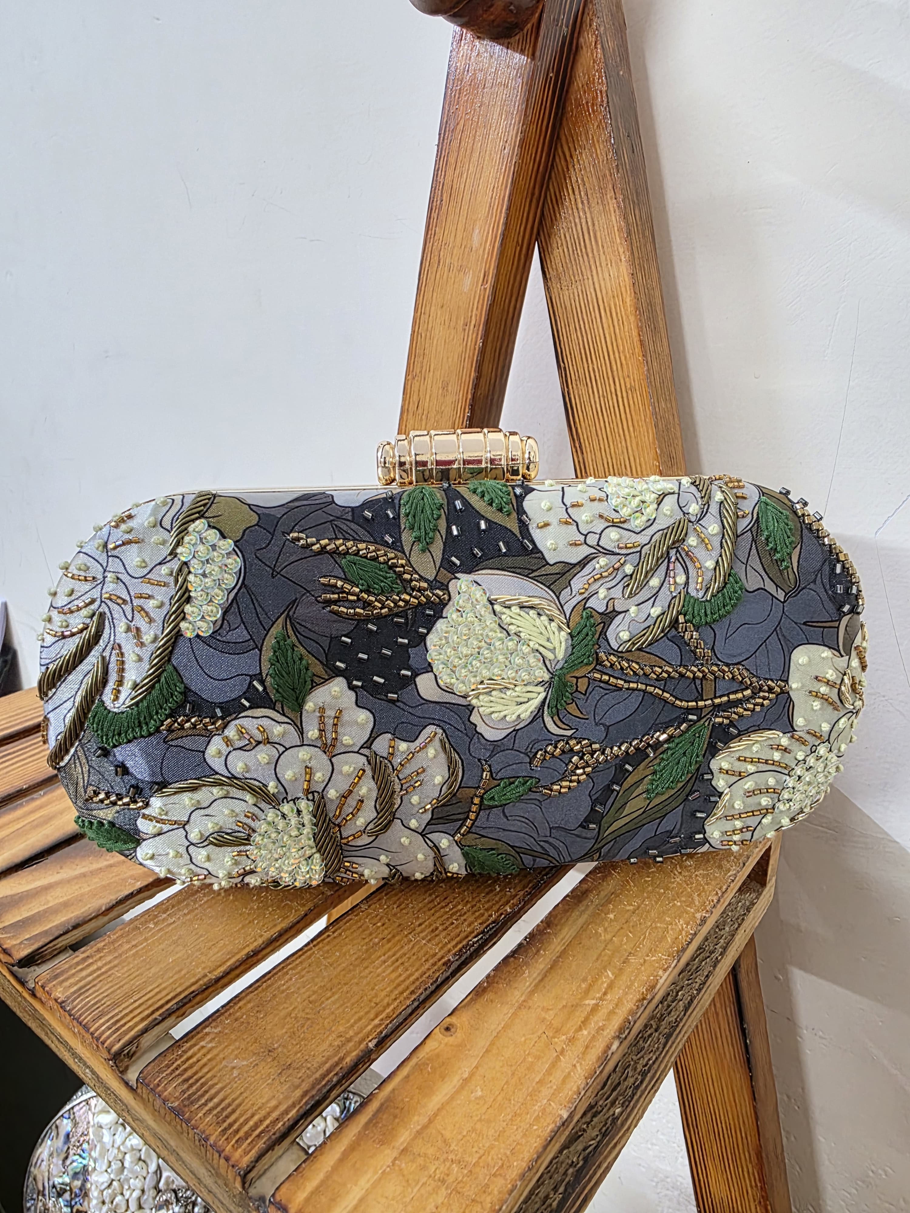 Printed Embroidery Clutch