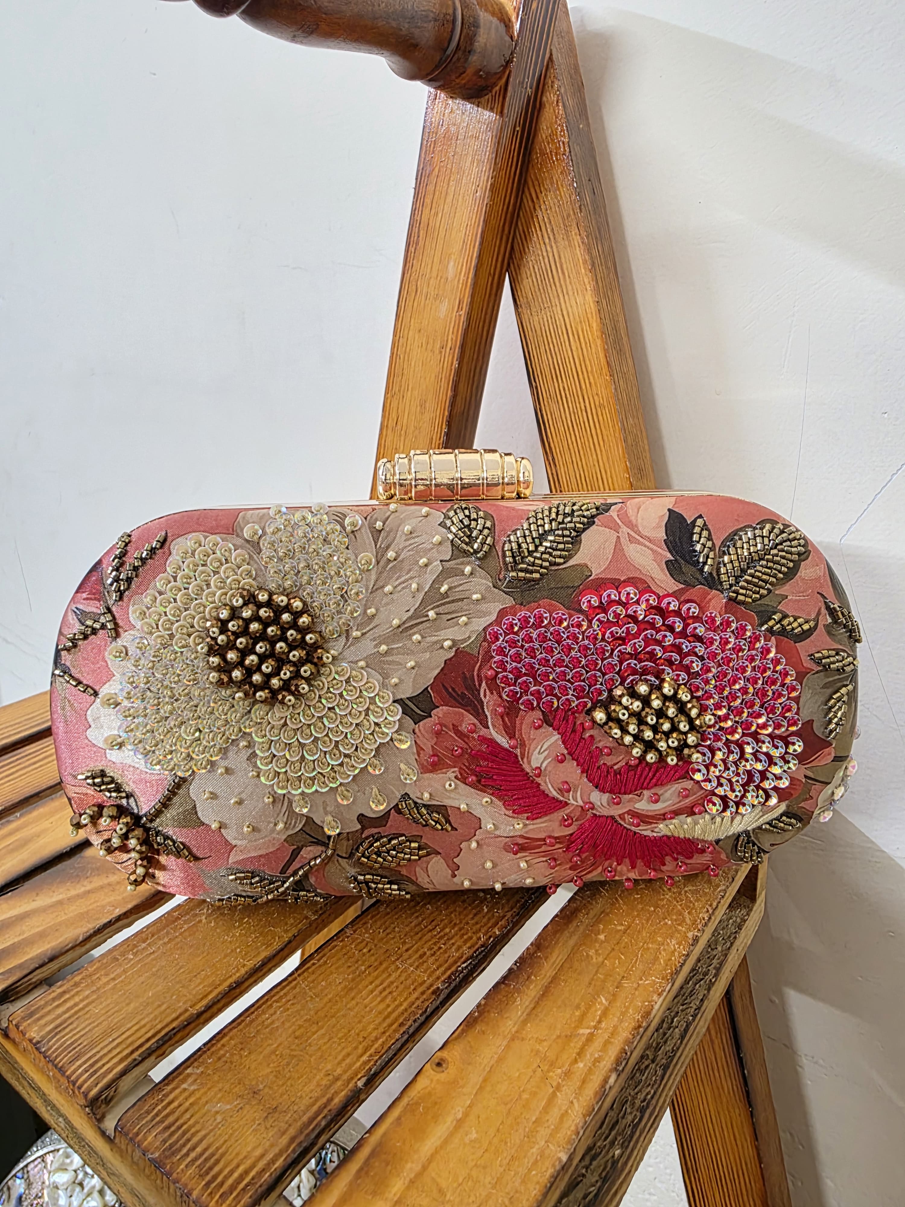 Printed Embroidery  clutch
