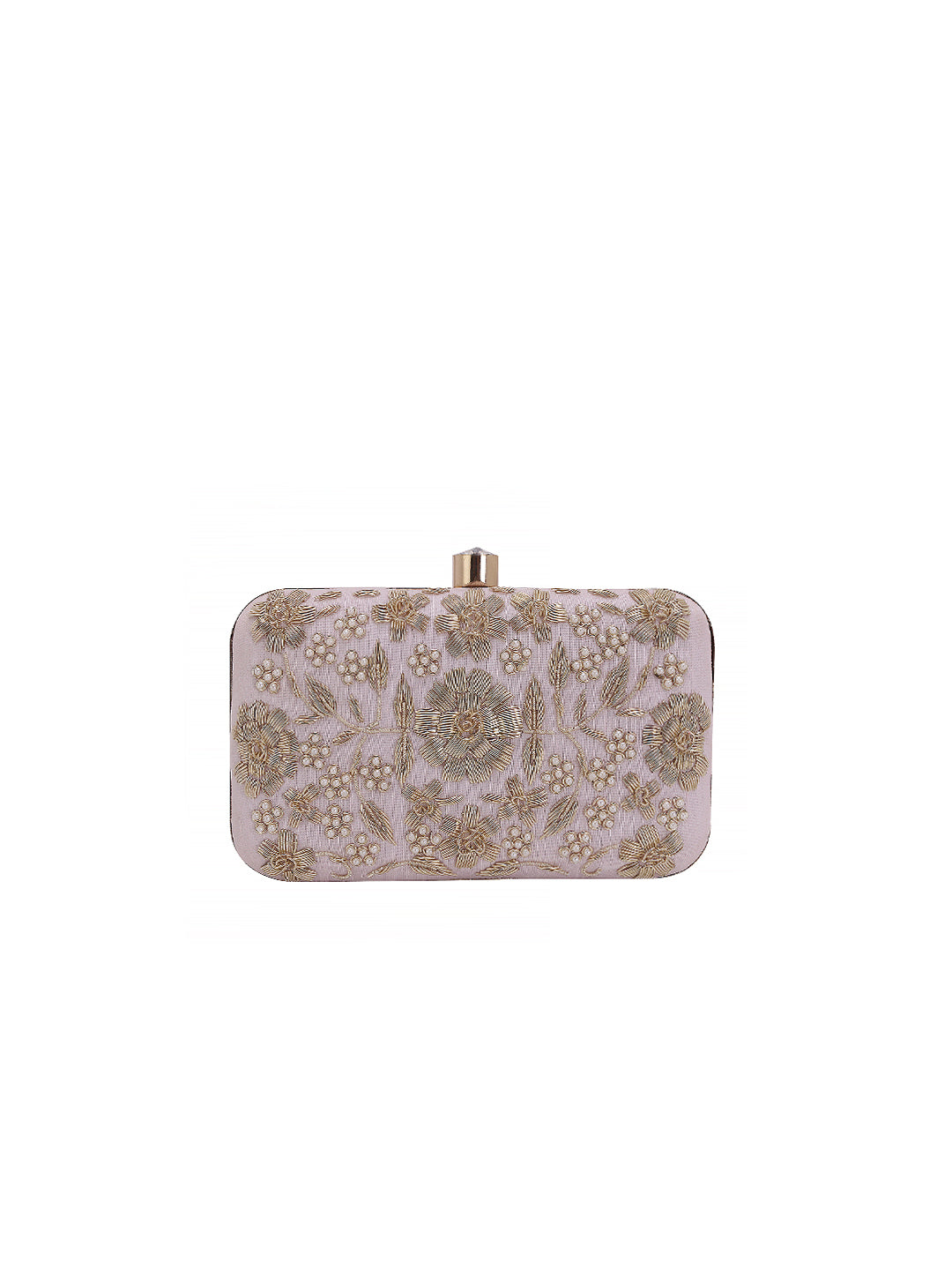 nude pink handmade embroidery rectungler clutch