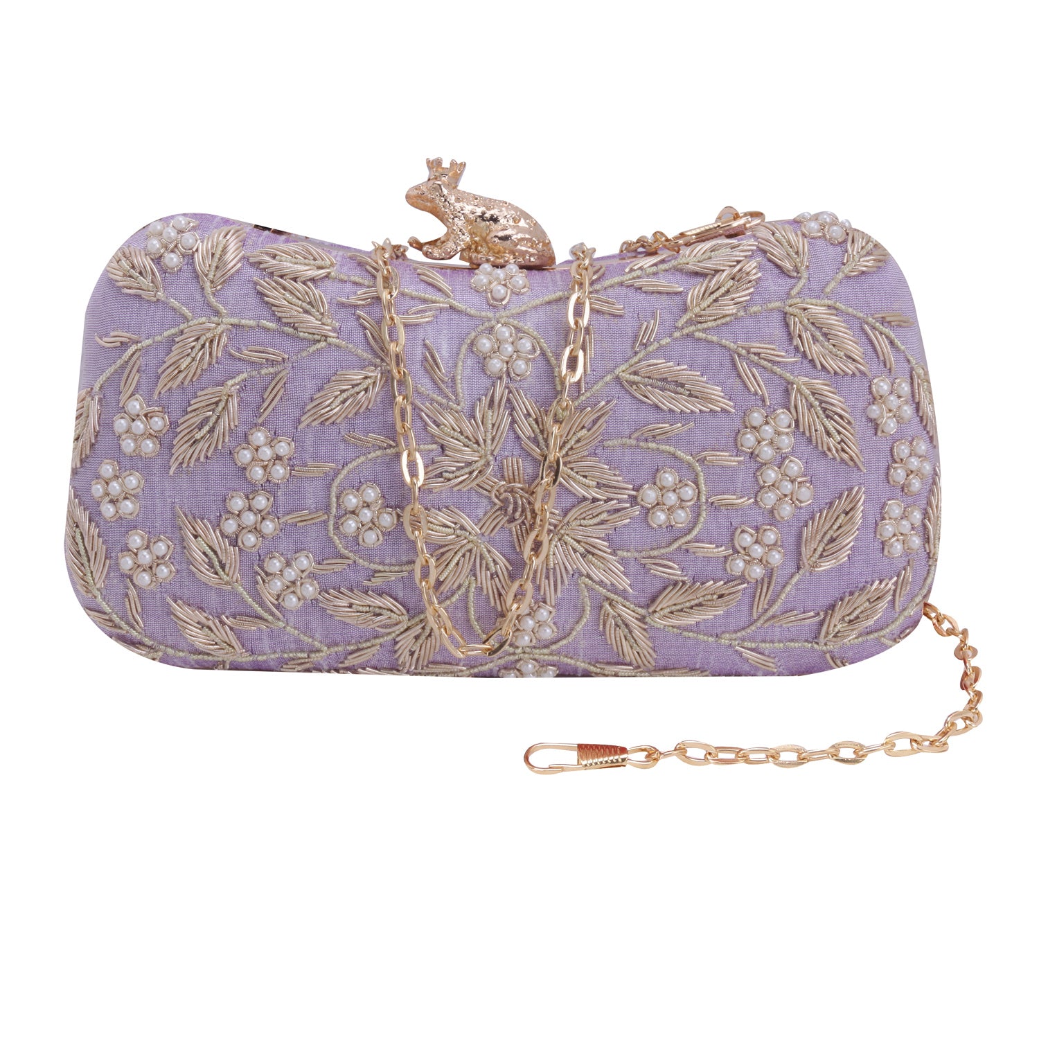 lilac frog design clutch